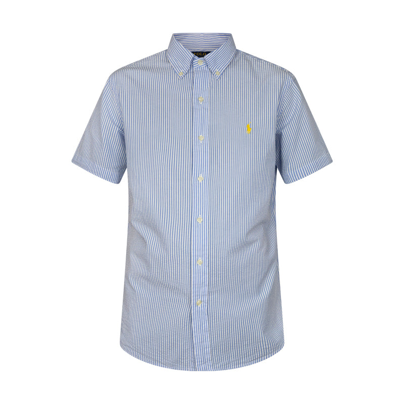 Ralph Lauren Polo Custom Fit Striped Seersucker Shirt Blue