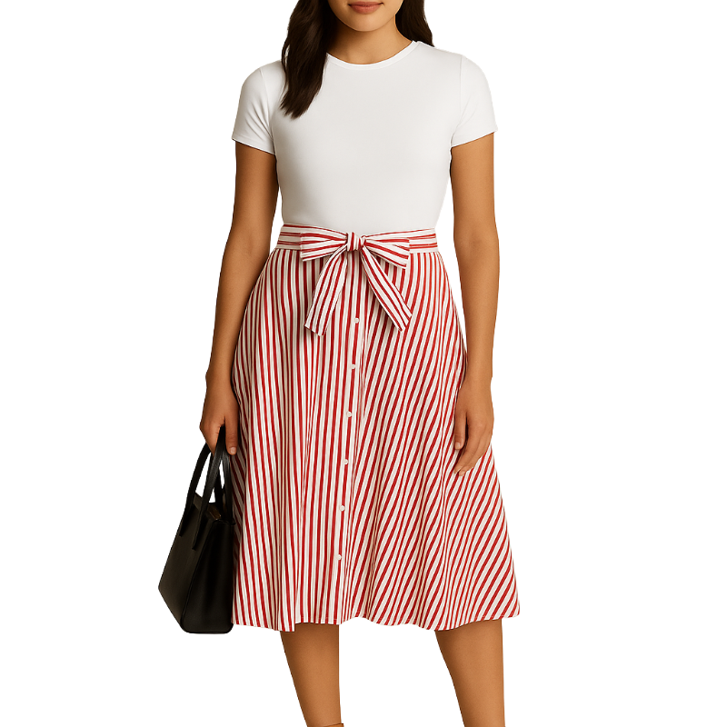 Ralph Lauren Striped Cotton A-Line Skirt Red/White Stripe Women's
