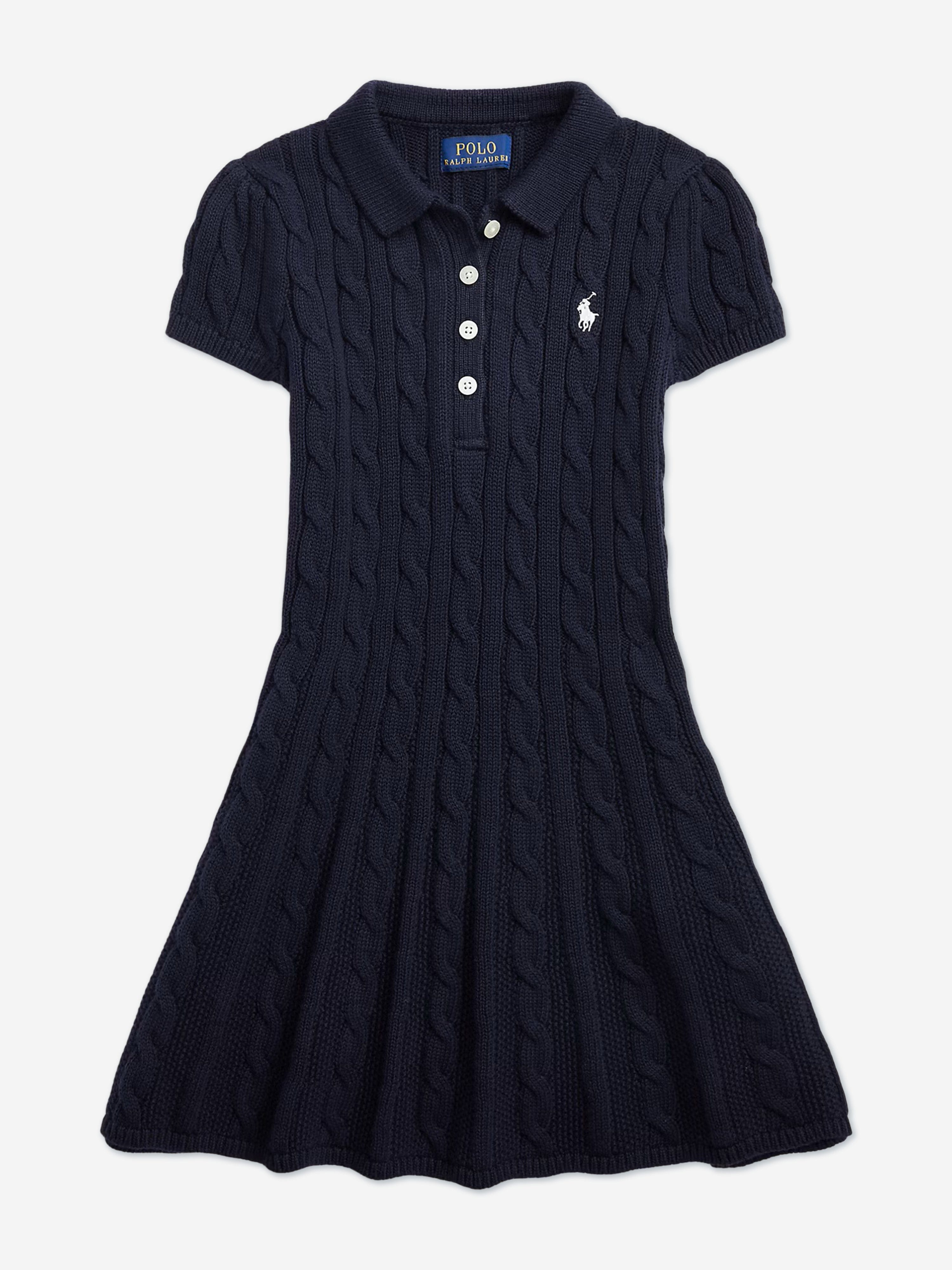 Ralph Lauren Girls Classic Cable Day Dress in Navy
