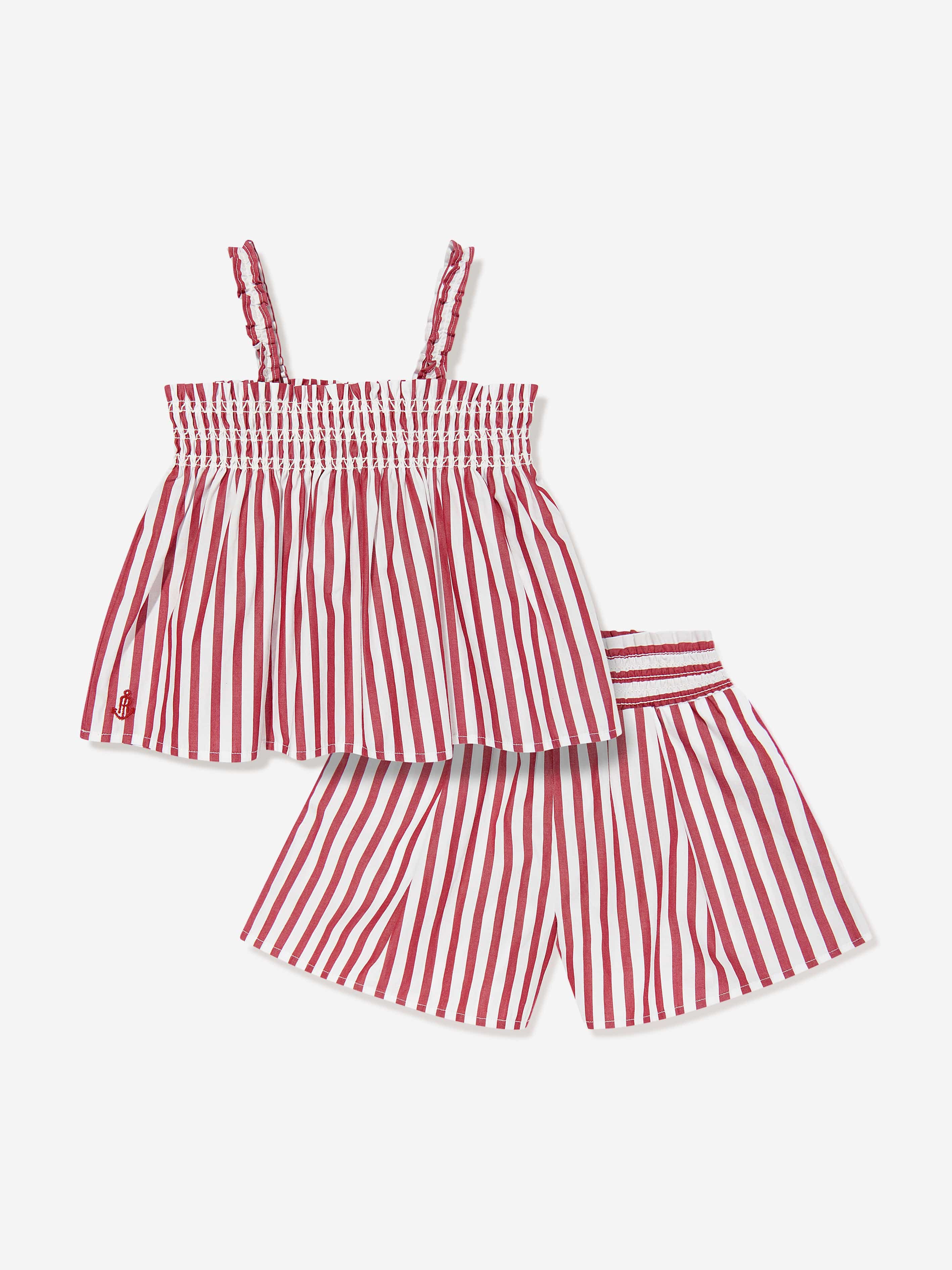 Girls Striped Shorts Set in Red