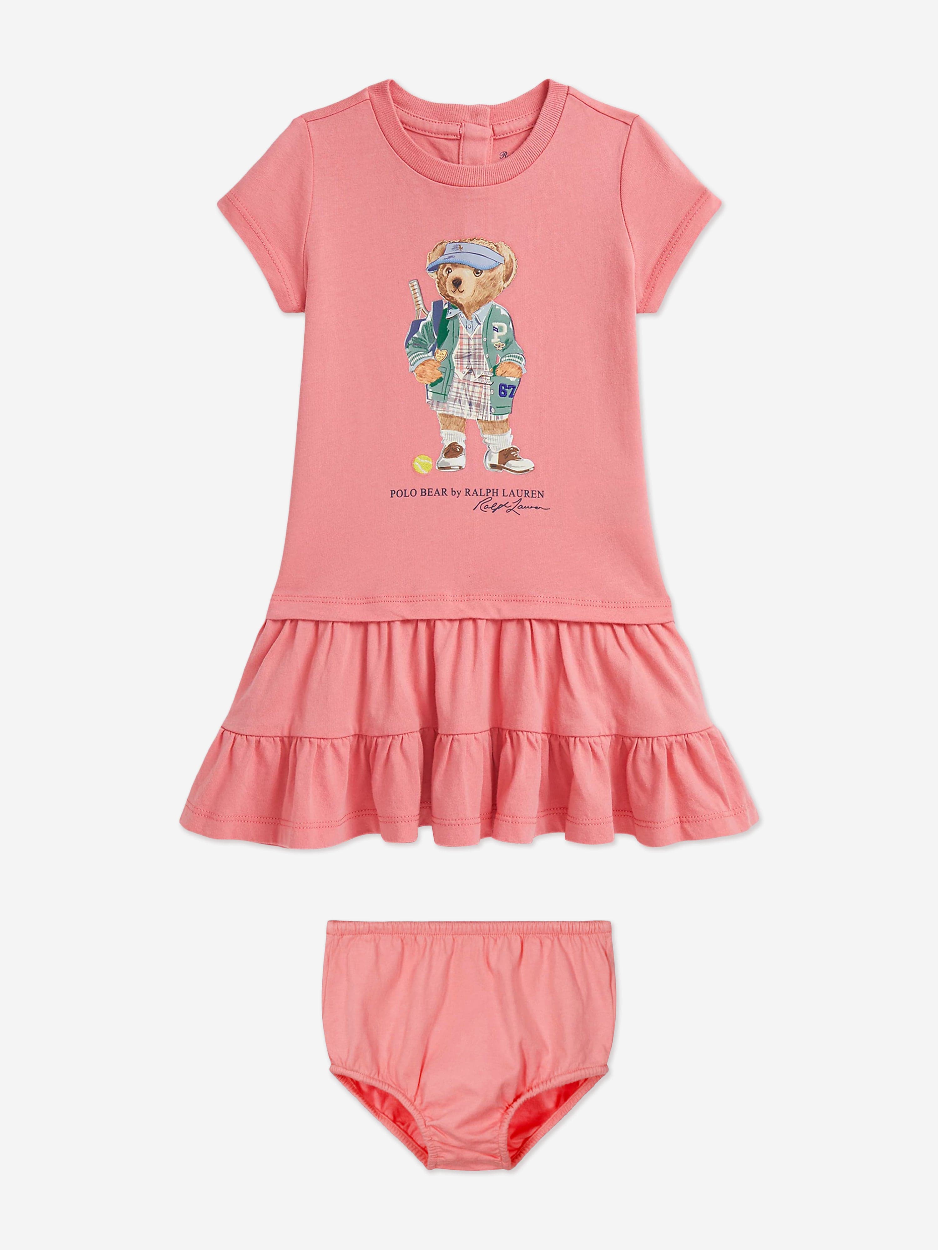 Ralph Lauren Baby Girls Polo Bear Jersey Dress in Pink