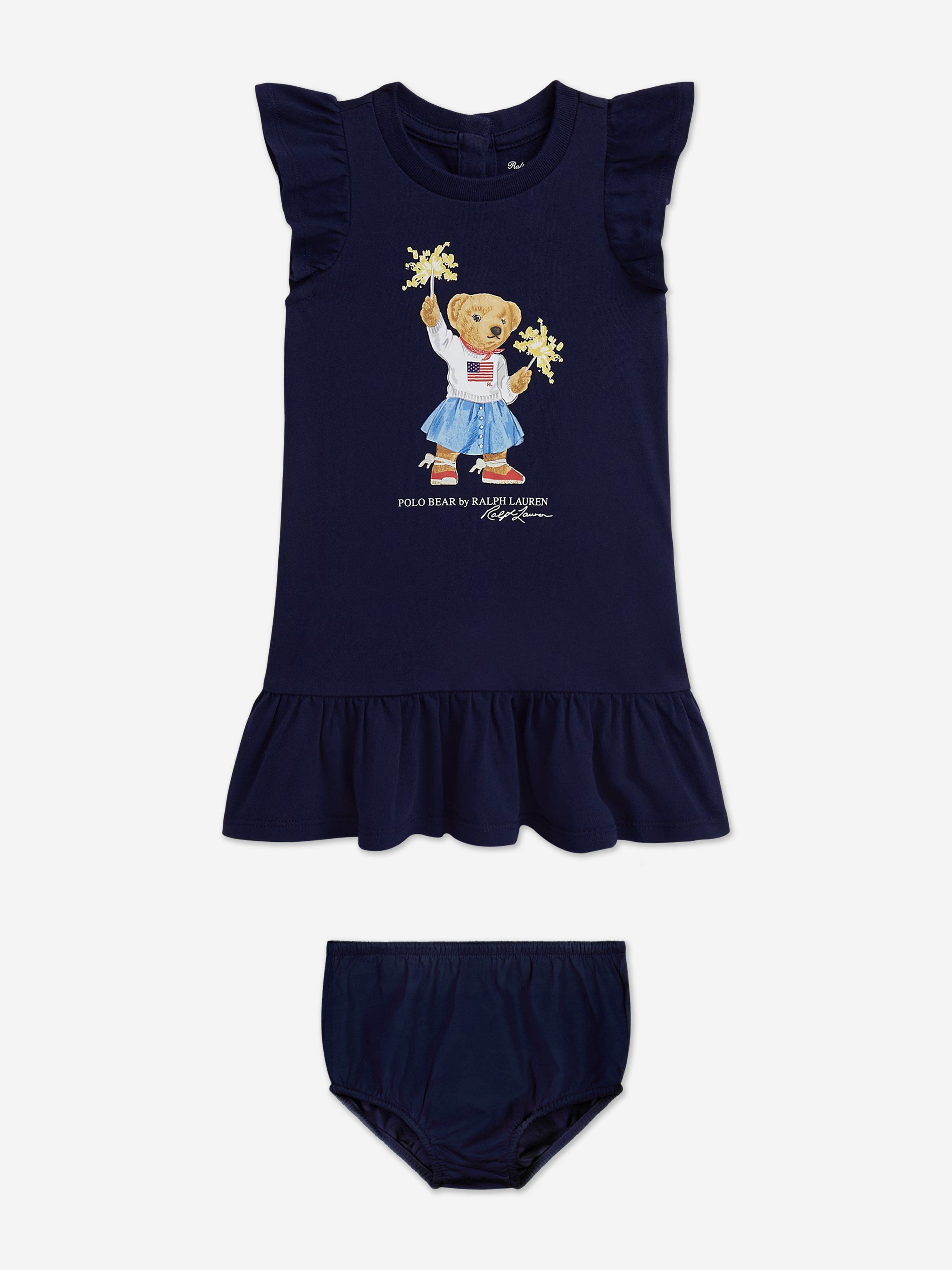 Ralph Lauren Baby Girls Sparkler Polo Bear Jersey Dress in Navy