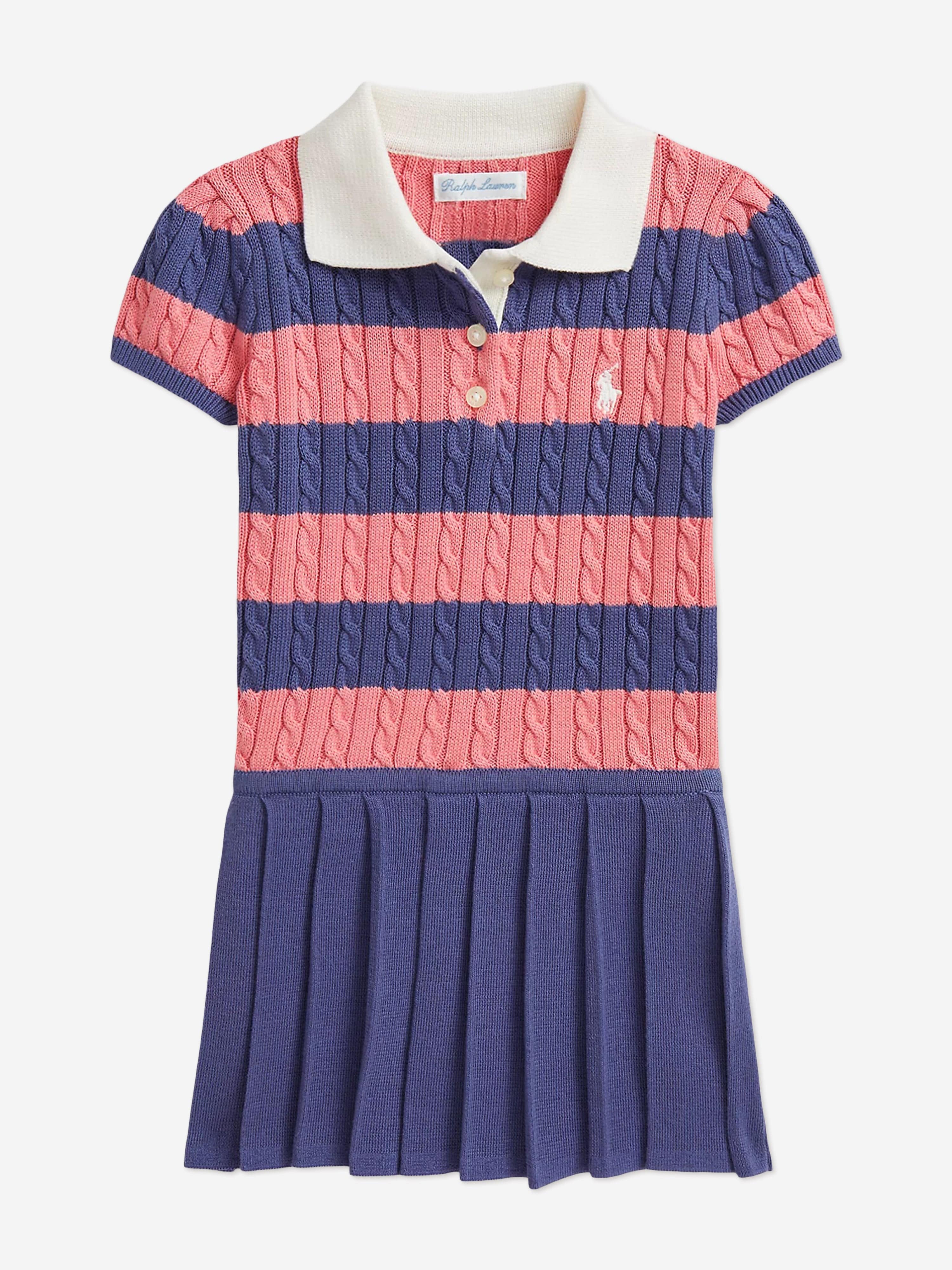 Ralph Lauren Baby Girls Striped Cotton Knit Dress in Blue