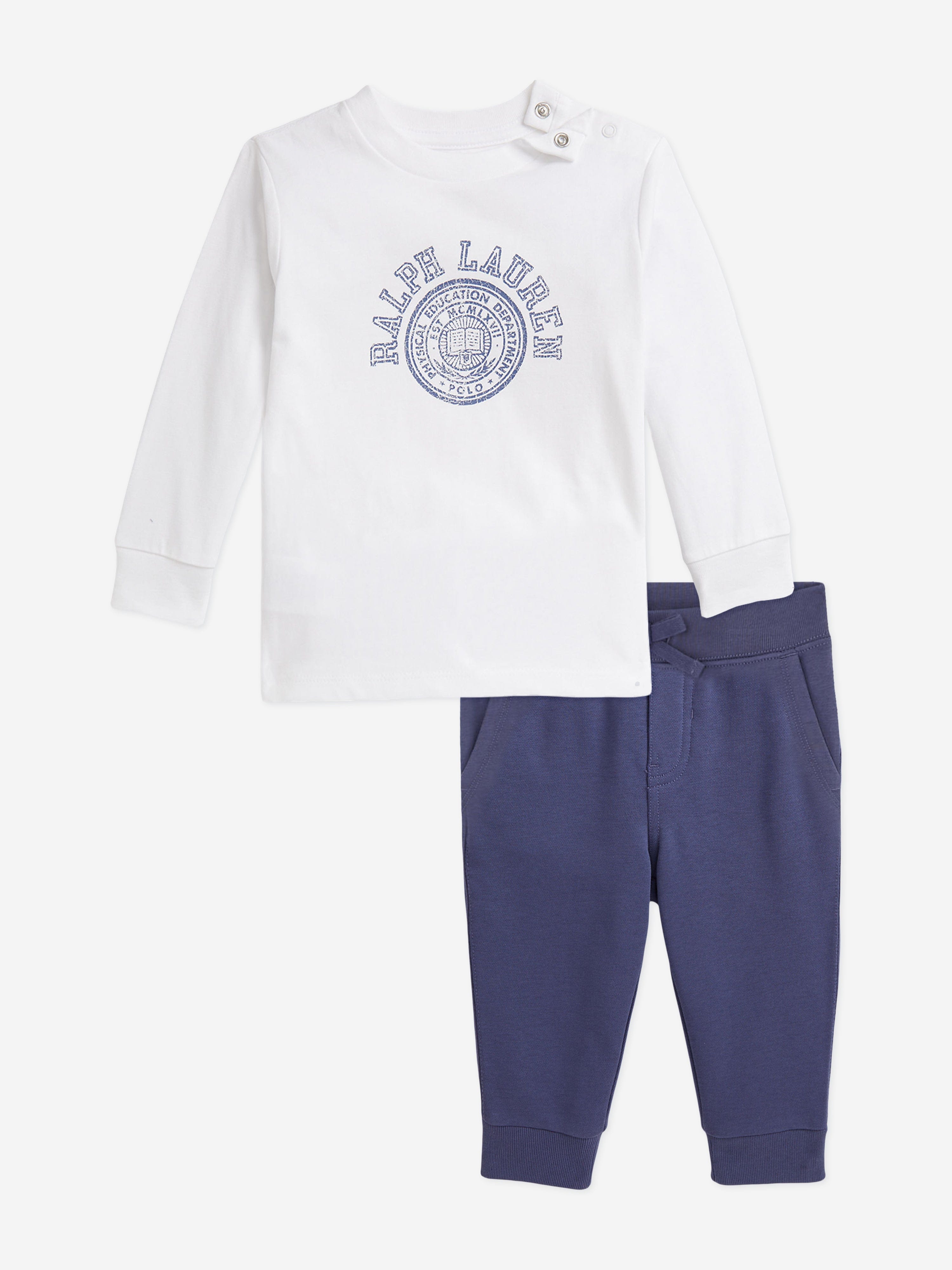 Ralph Lauren Baby Boys Long Sleeve T-Shirt and Pants Set in White