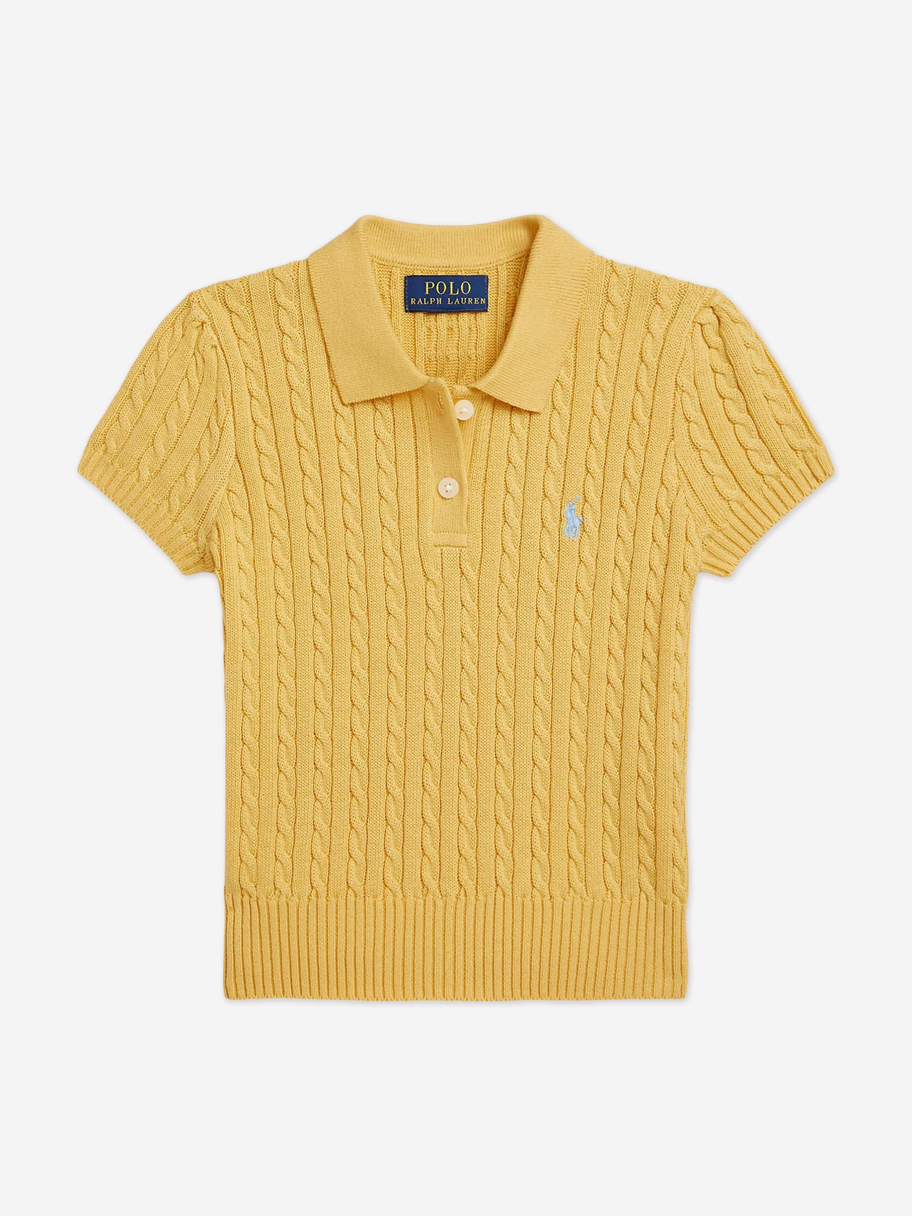 Ralph Lauren Girls Mini Cable Polo Sweater Top in Yellow