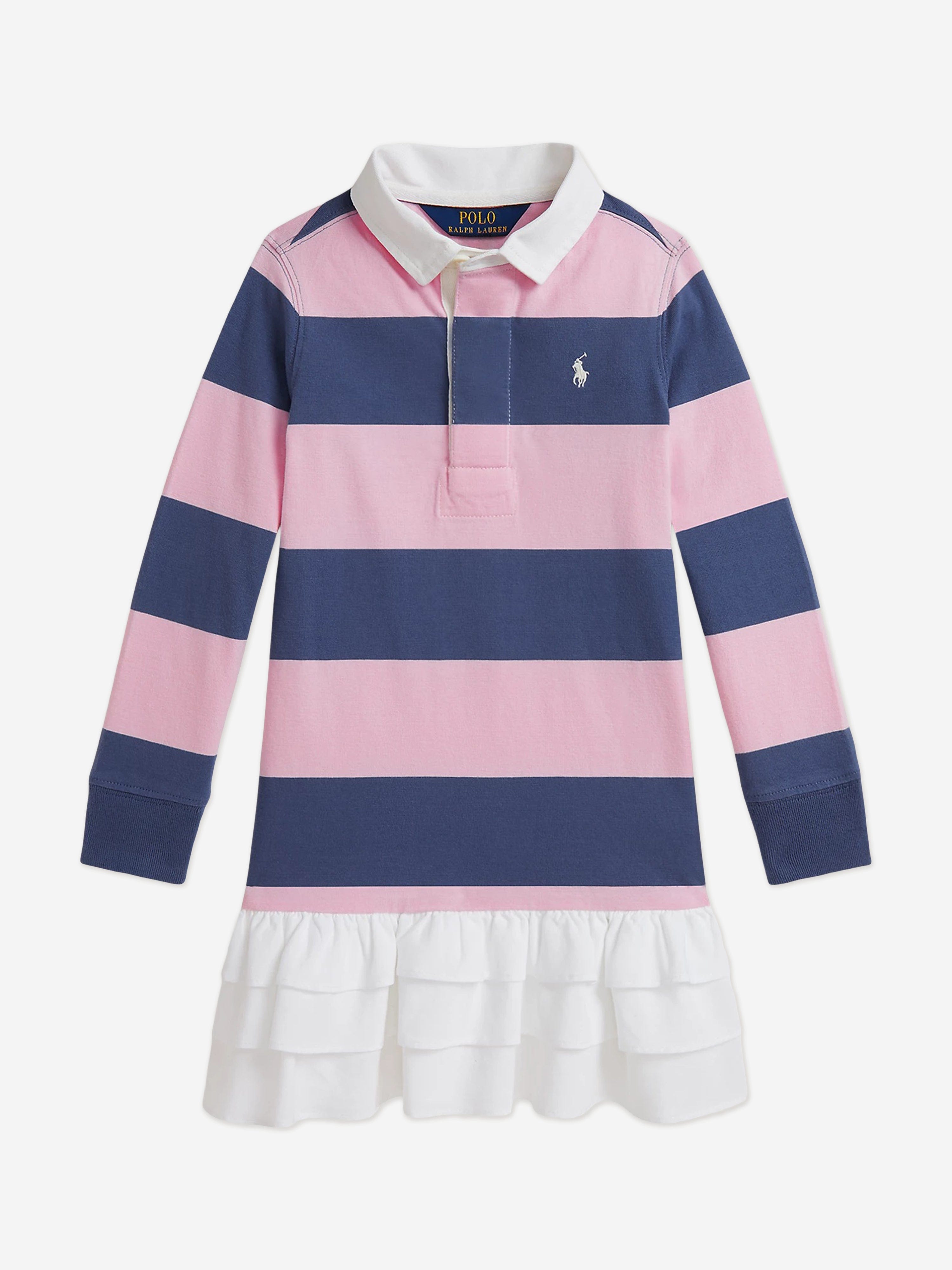 Ralph Lauren Girls Striped Rugby Dress in Navy