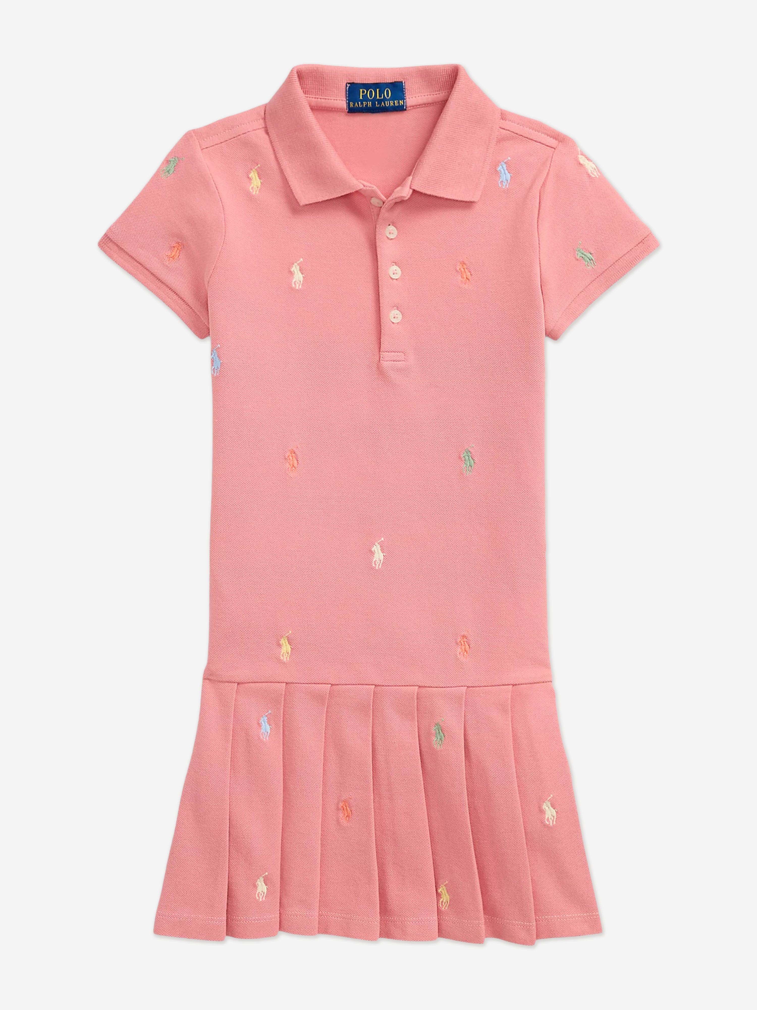 Ralph Lauren Girls Stretch Mesh Polo Dress in Pink