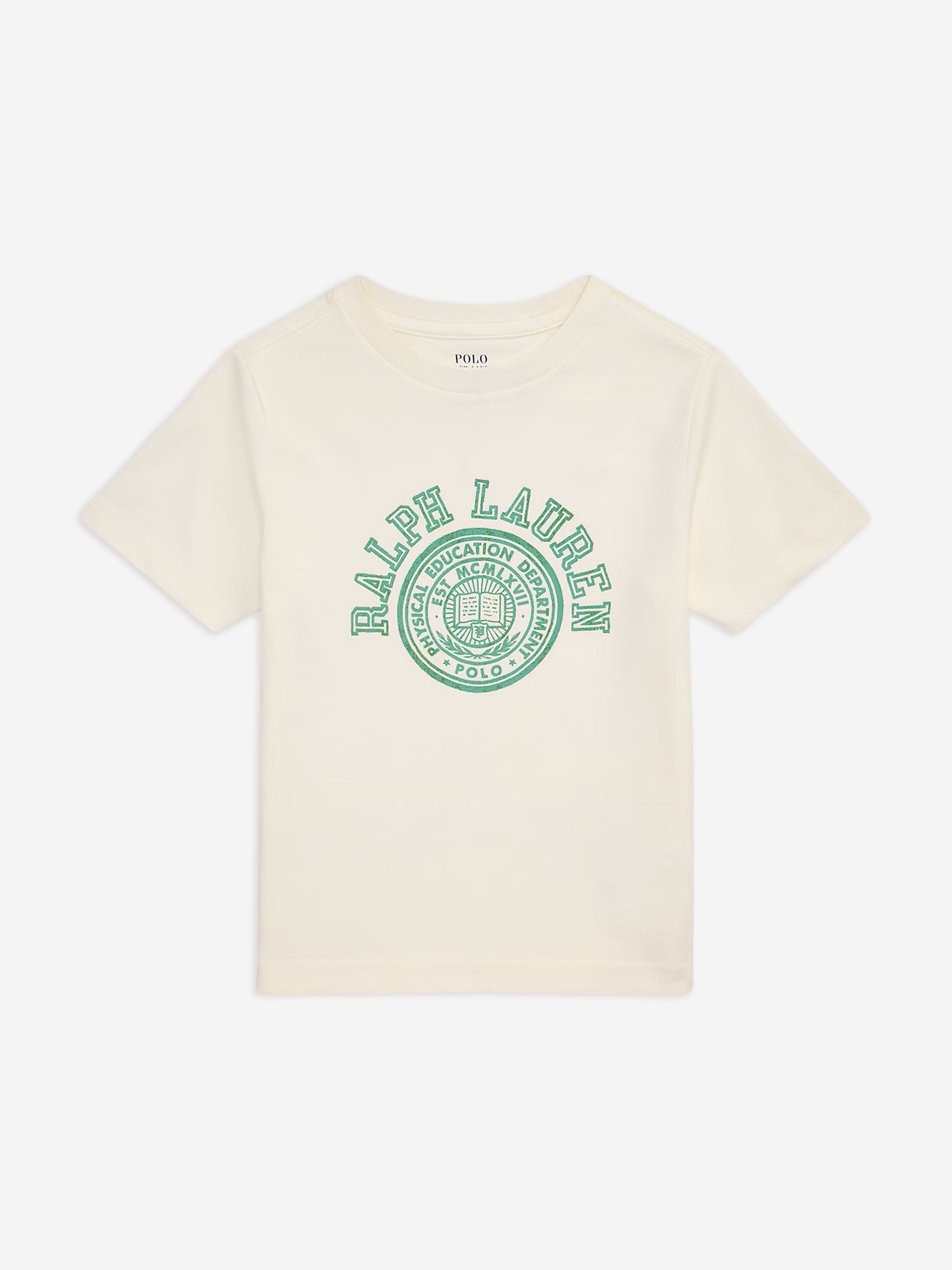 Ralph Lauren Boys Jersey Logo T-Shirt in Ivory
