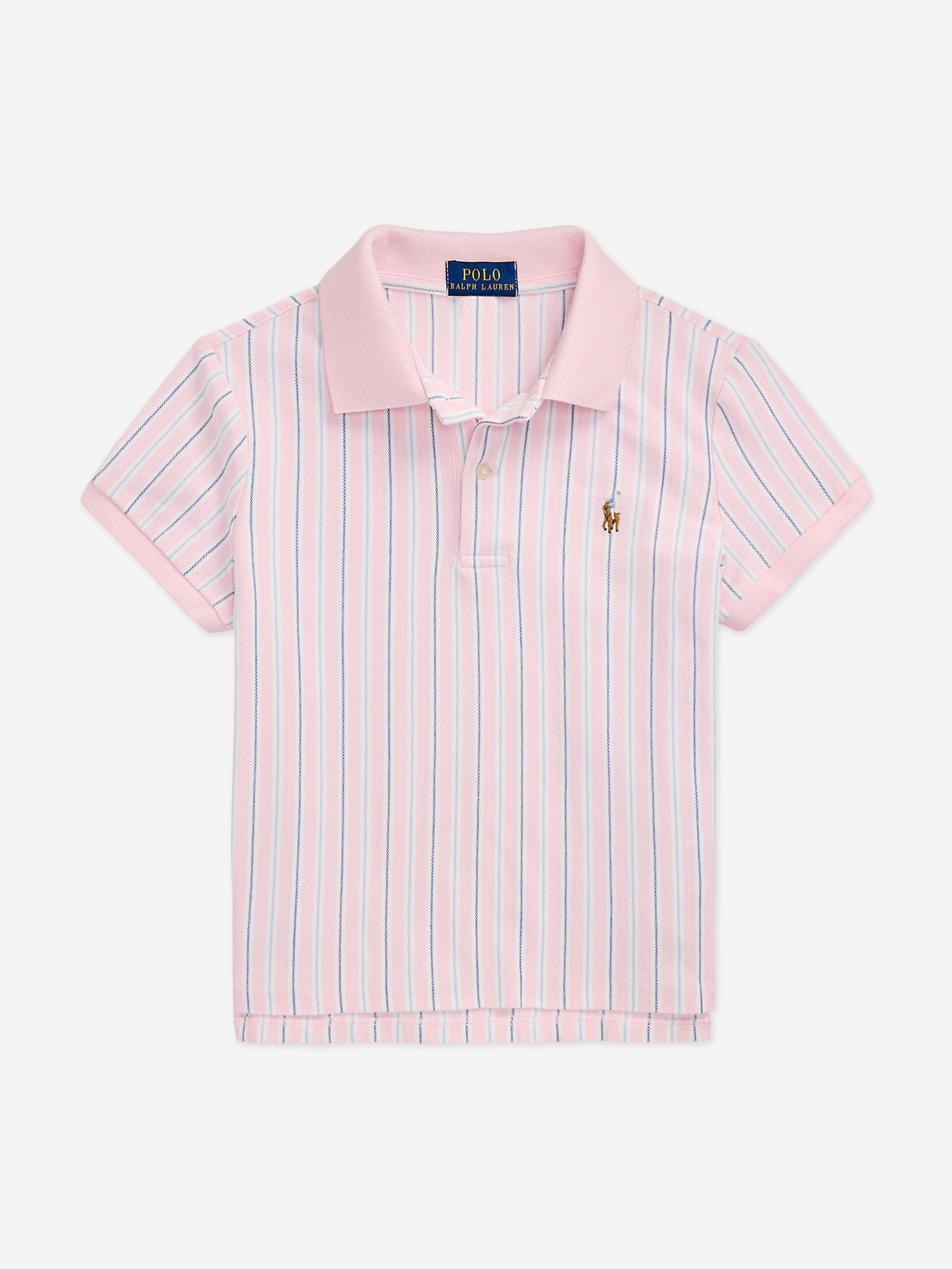 Ralph Lauren Girls Striped Polo Shirt in Pink