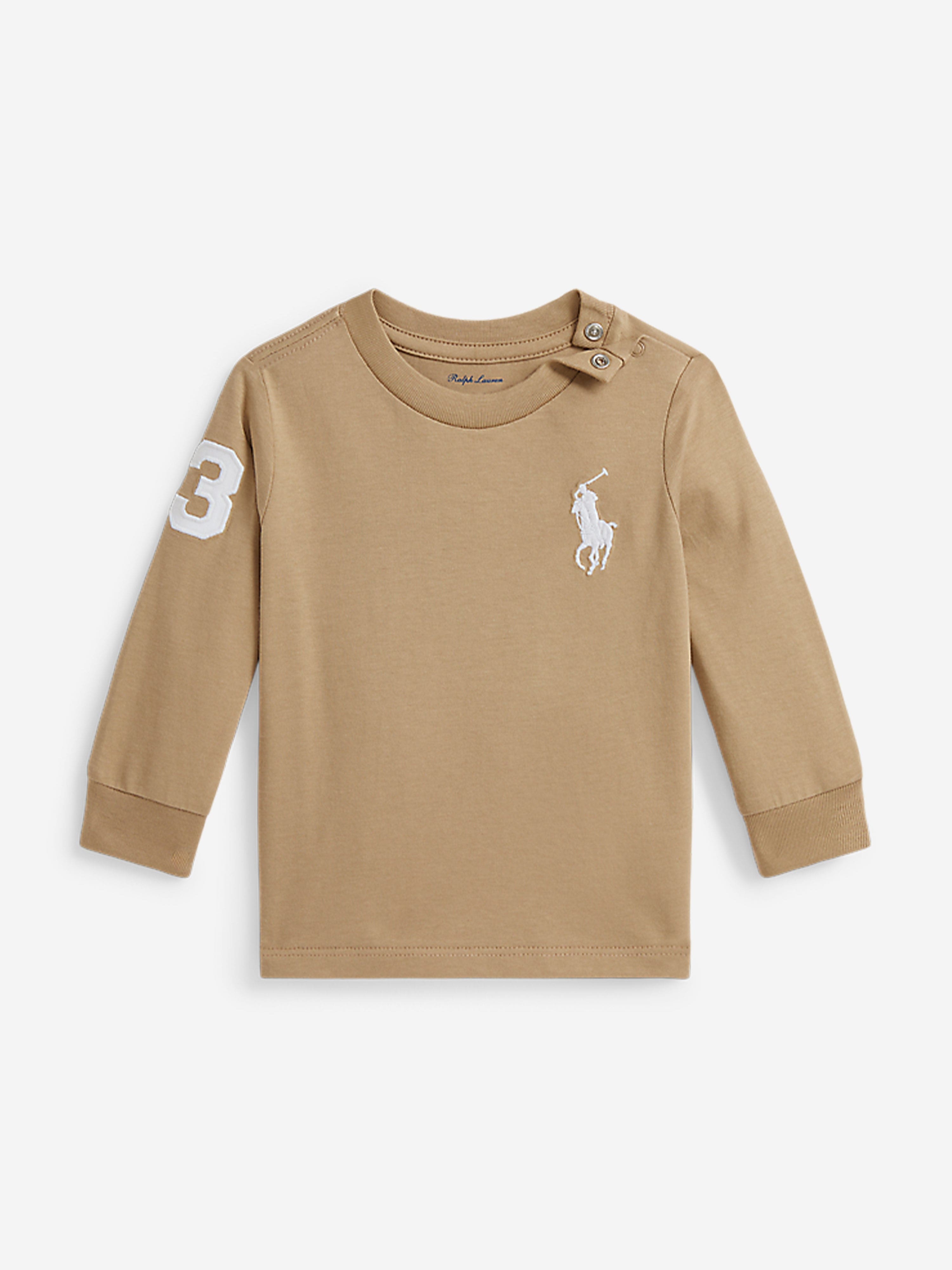 Ralph Lauren Baby Boys Long Sleeve Logo T-Shirt in Beige