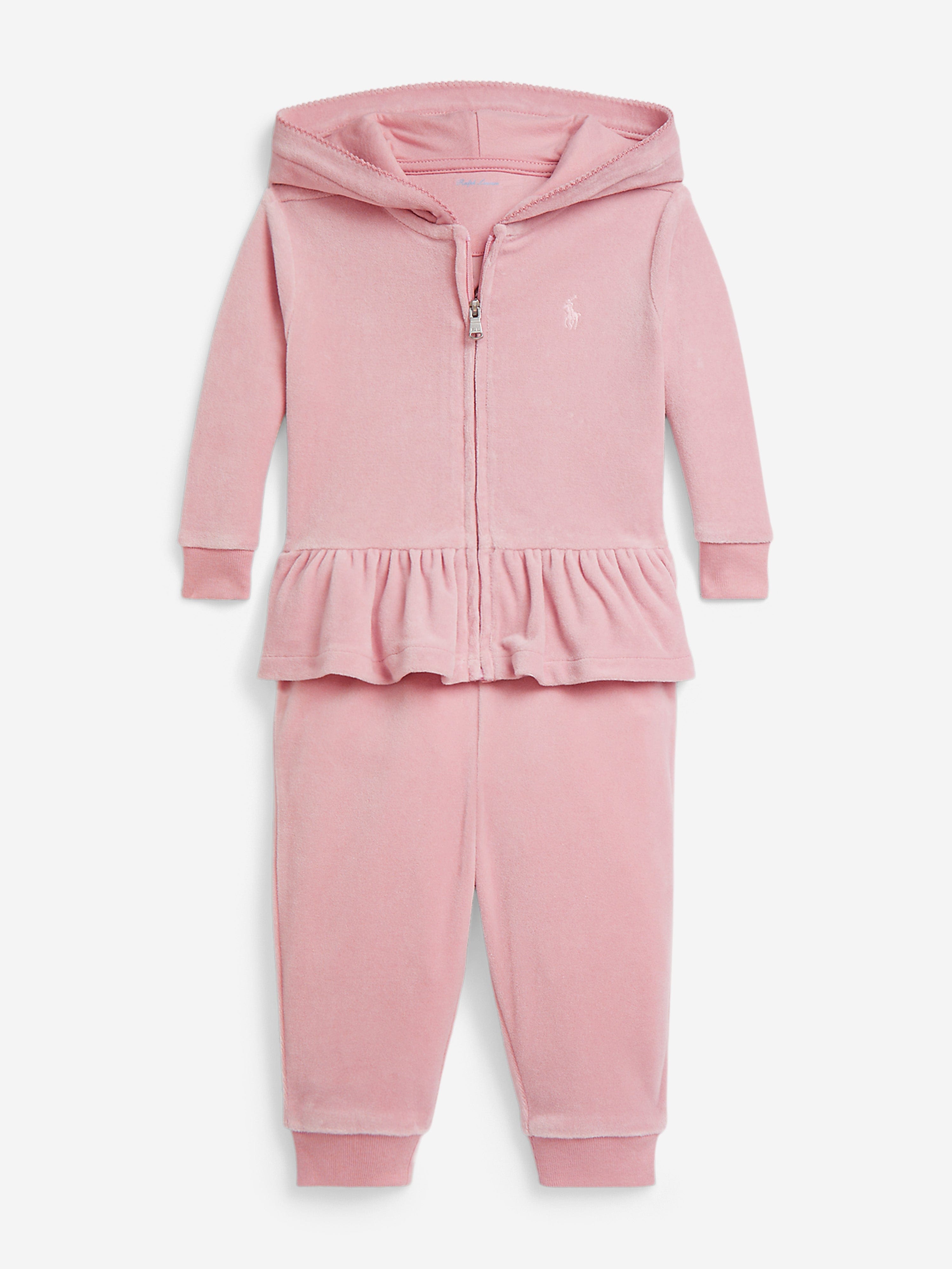 Ralph Lauren Baby Girls Velour Logo Tracksuit in Pink