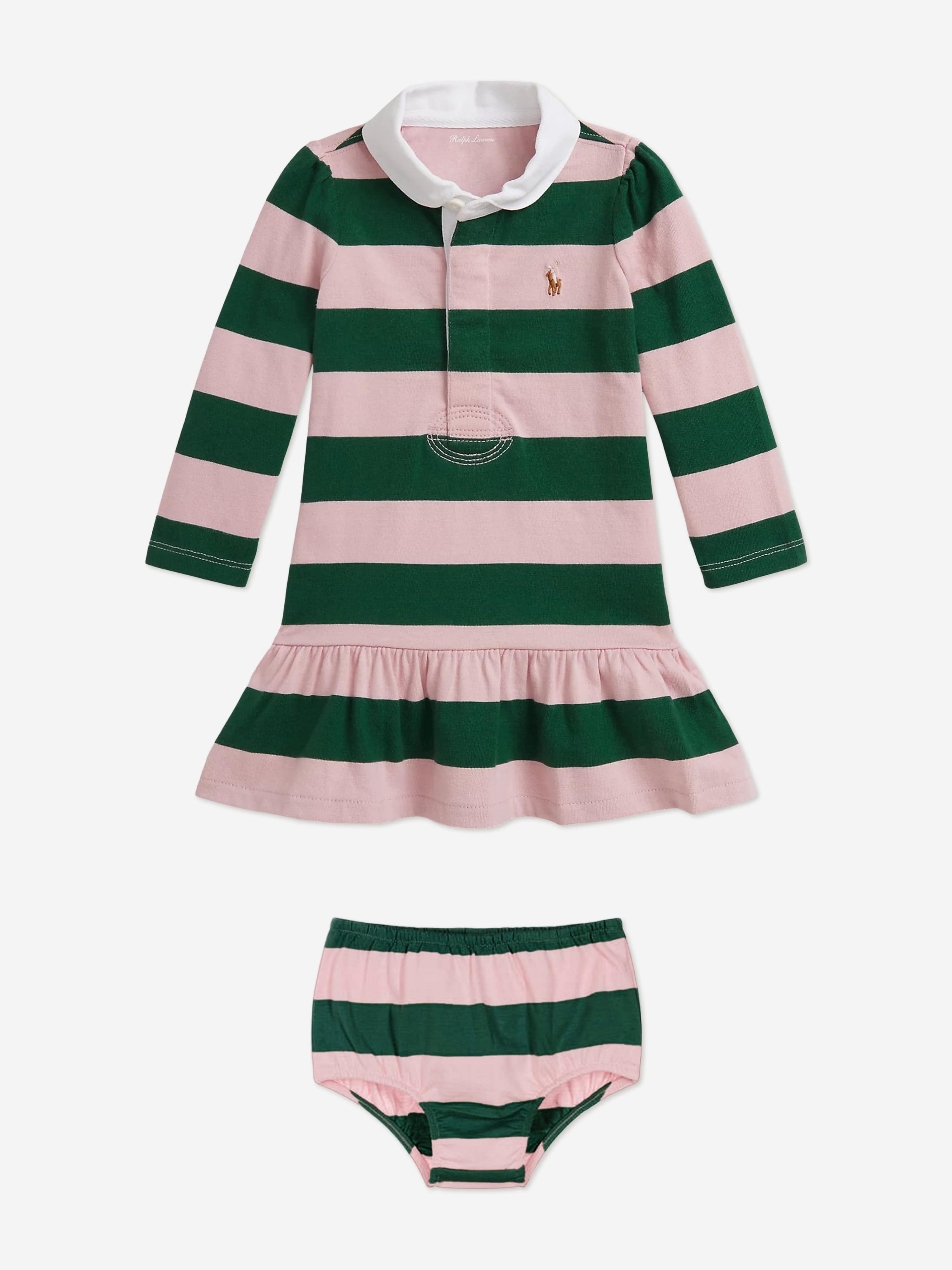 Ralph Lauren Baby Girls Striped Rugby Dress in Pink