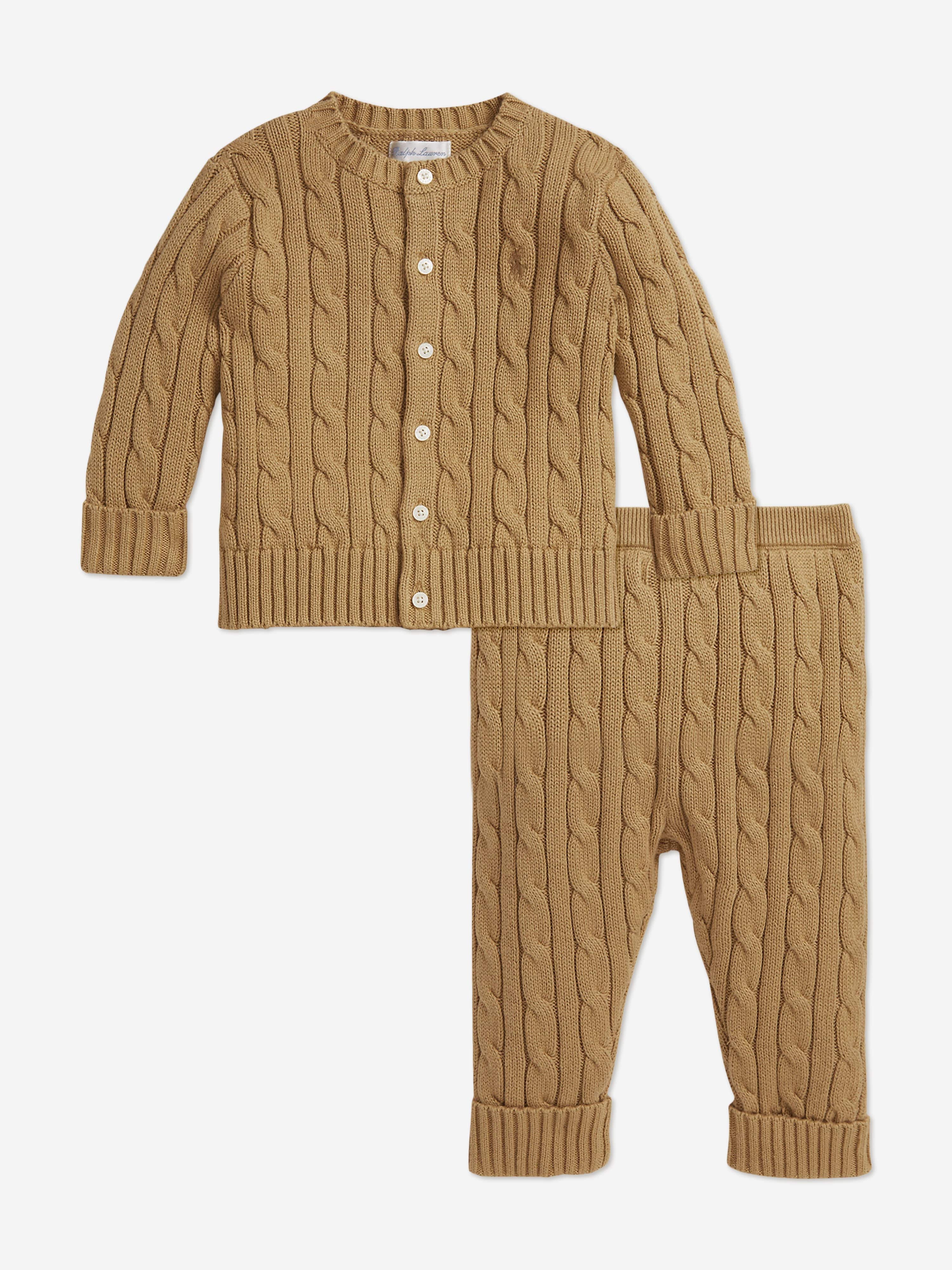 Ralph Lauren Baby Boys Cable Knit Cardigan and Trouser Set in Beige