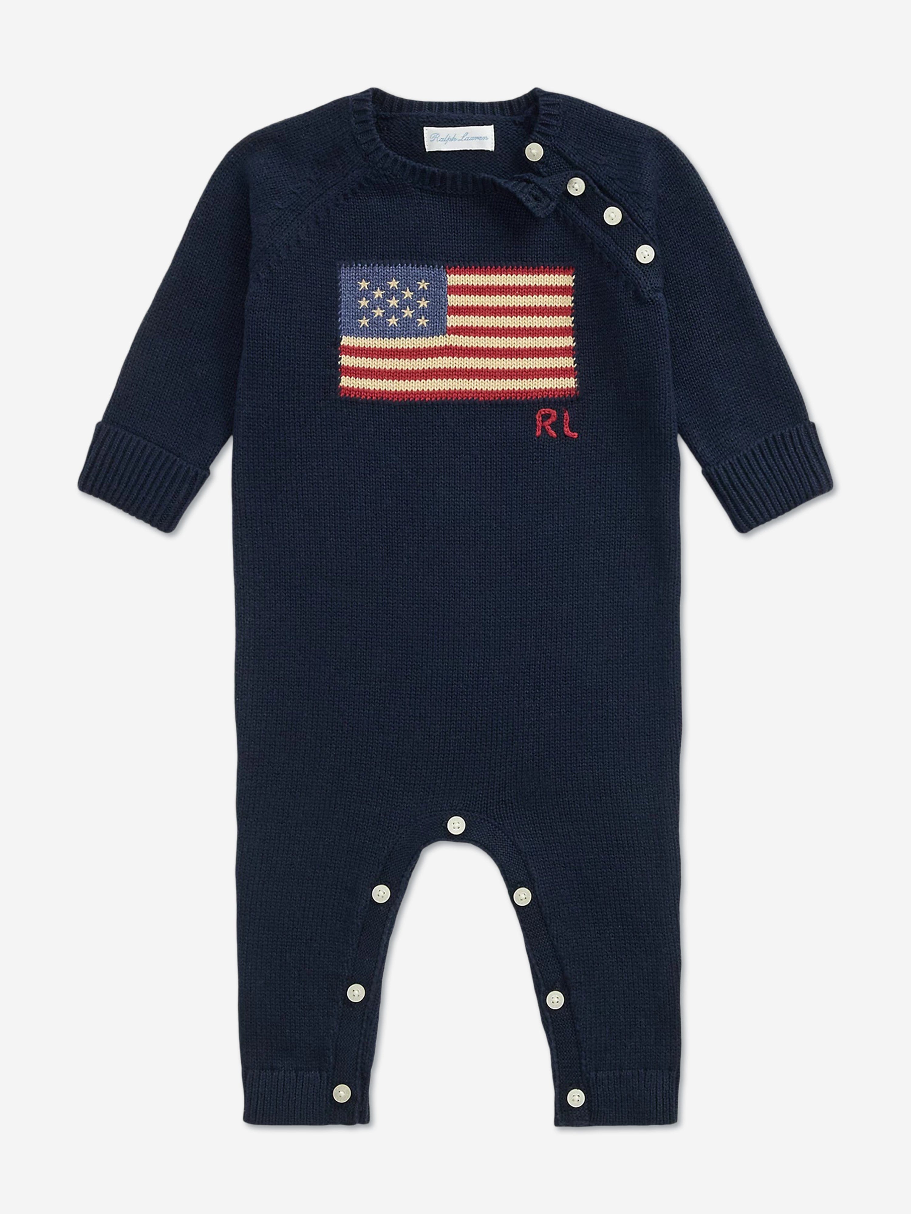 Ralph Lauren Baby Boys USA Flag Romper in Navy