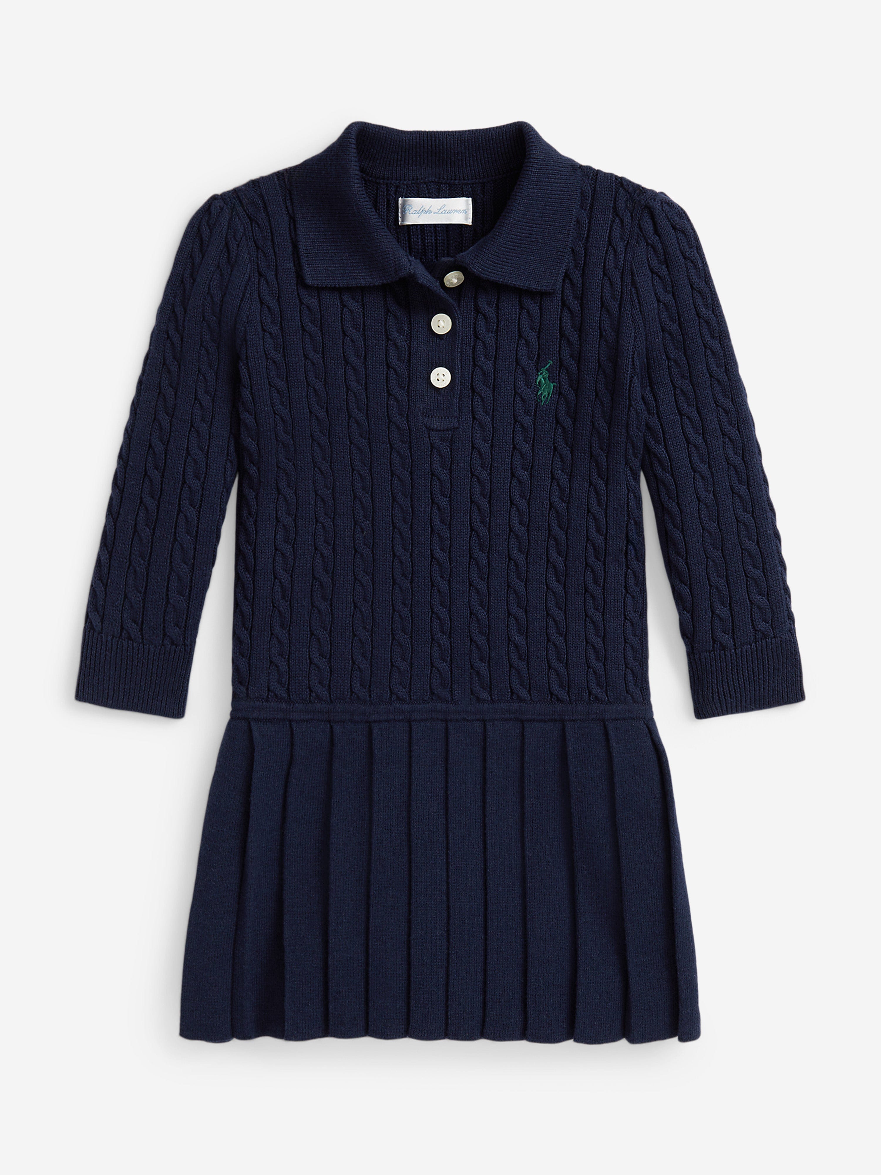 Ralph Lauren Baby Girls Cable Knit Dress in Navy
