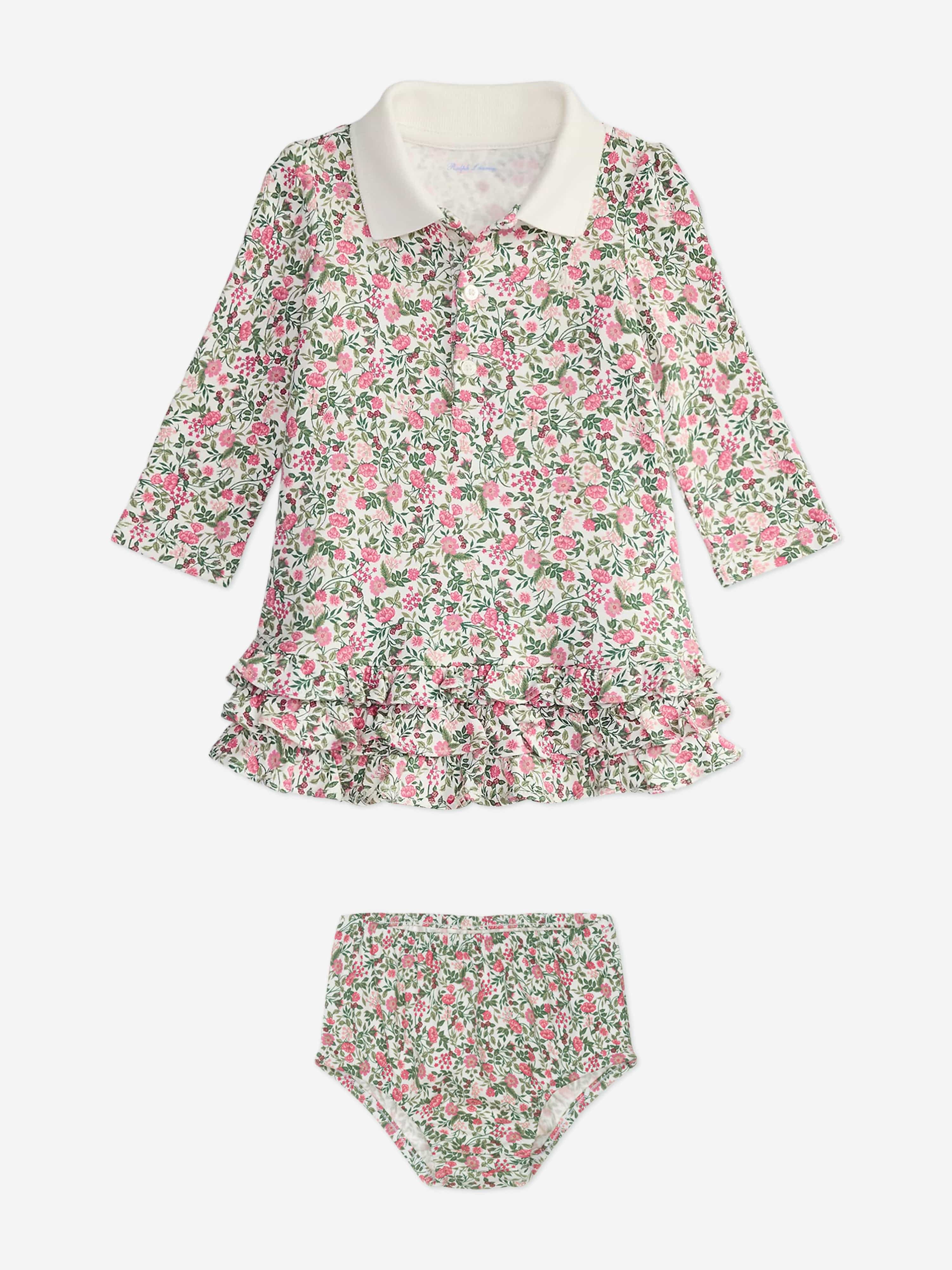 Ralph Lauren Baby Girls Floral Polo Dress in Multicolour