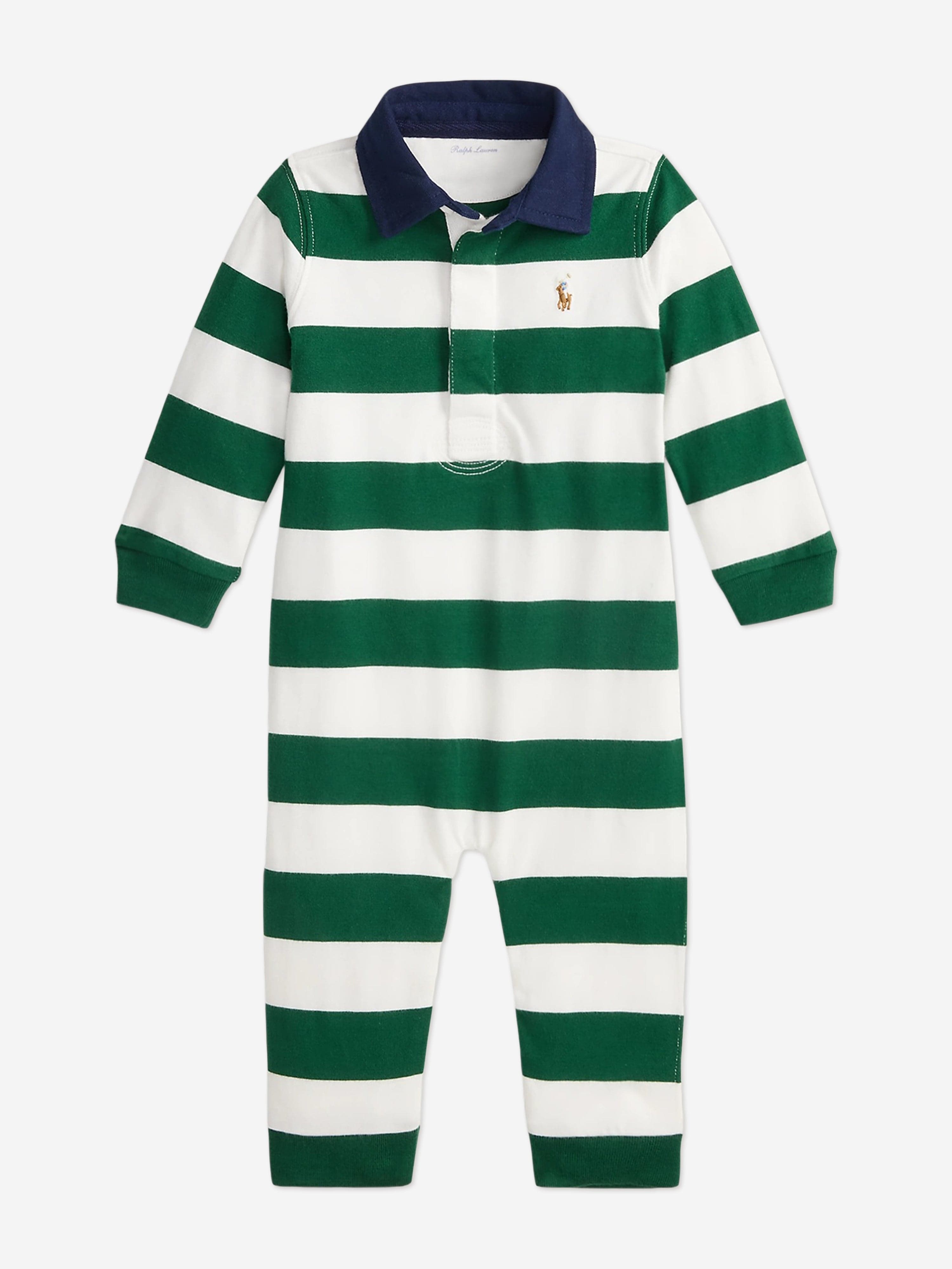 Ralph Lauren Baby Boys Striped Rugby Romper in Green