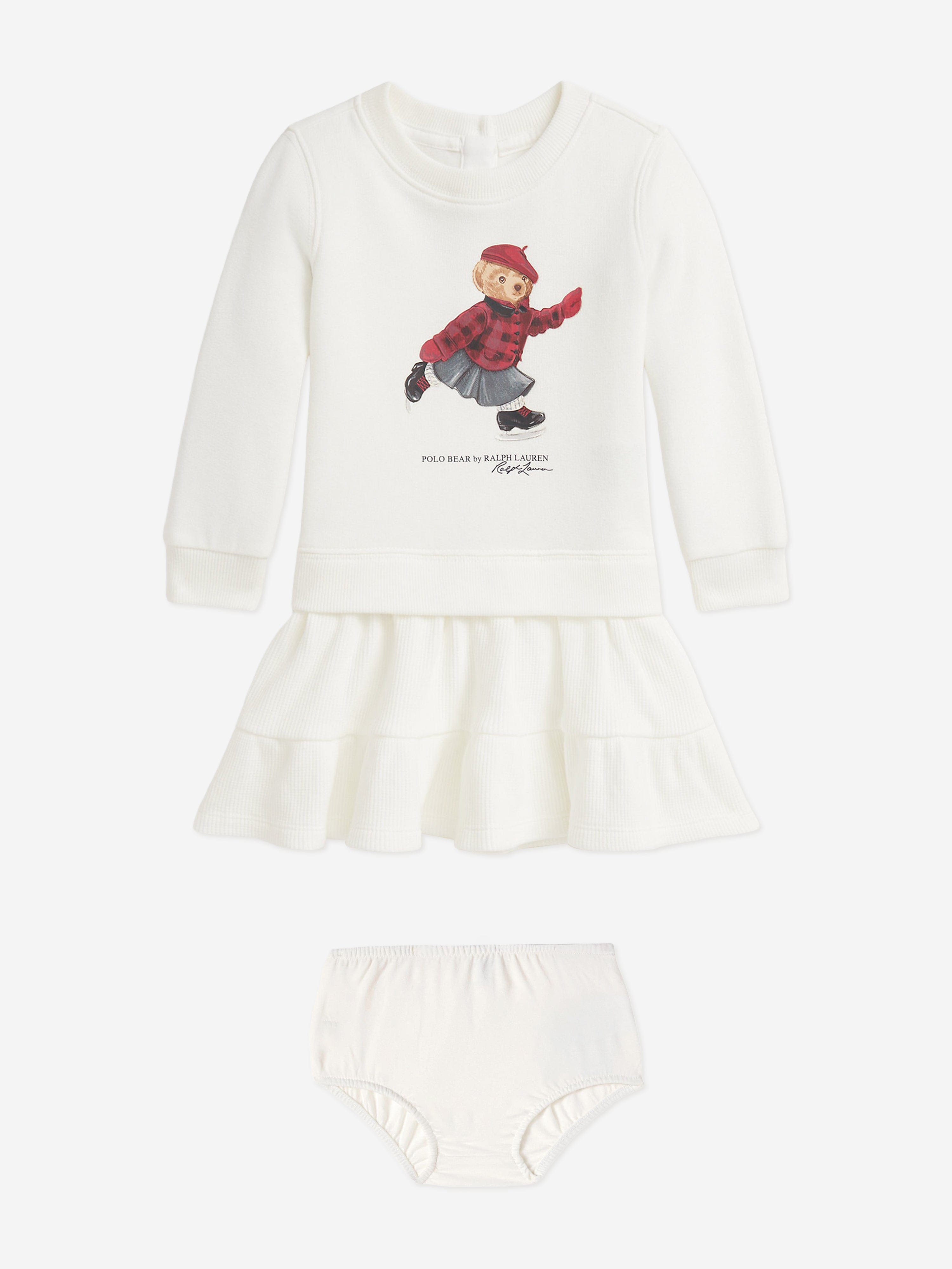 Ralph Lauren Baby Girls Polo Bear Sweater Dress in Ivory