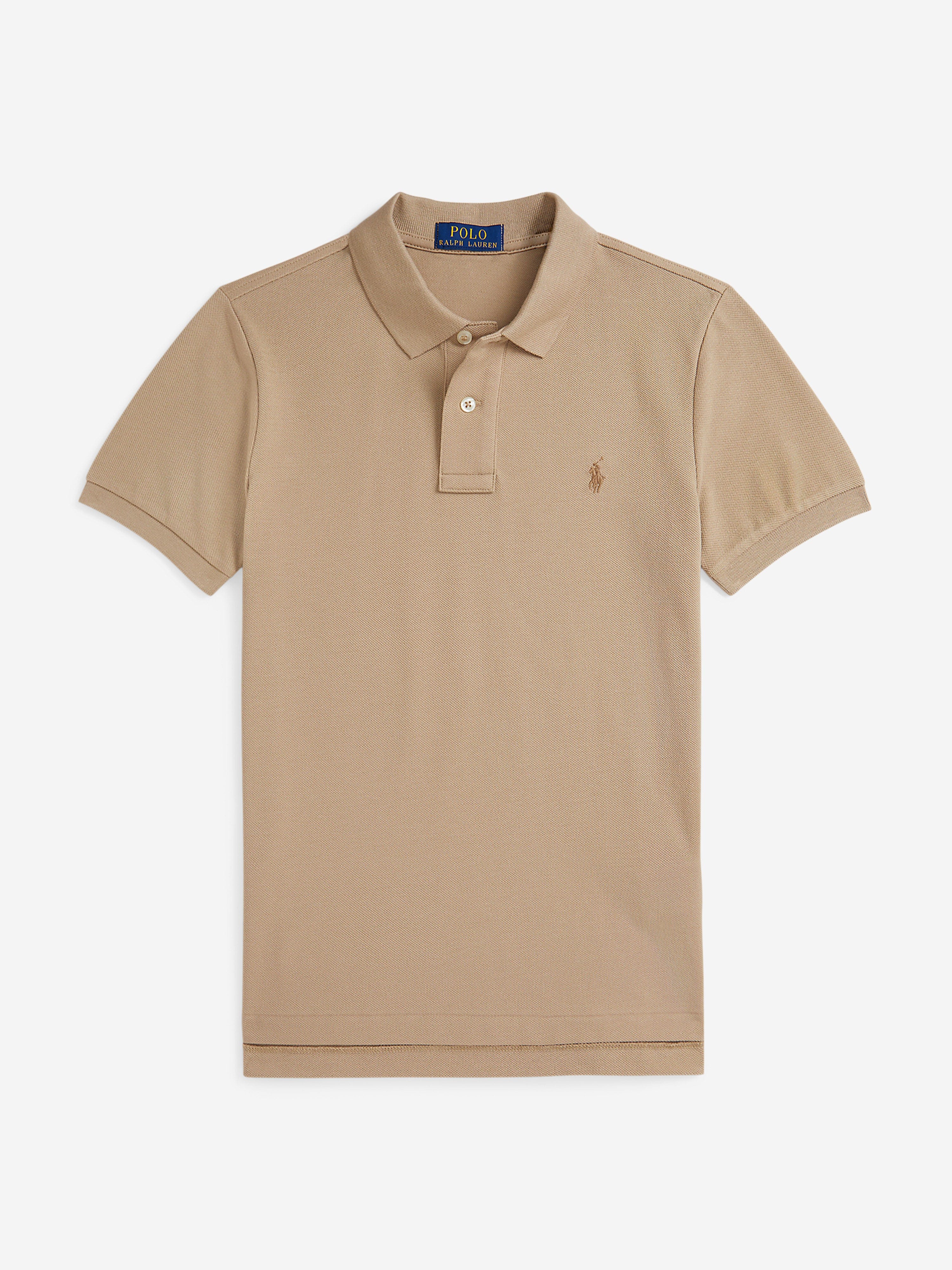 Ralph Lauren Boys Logo Slim Fit Polo Shirt in Beige