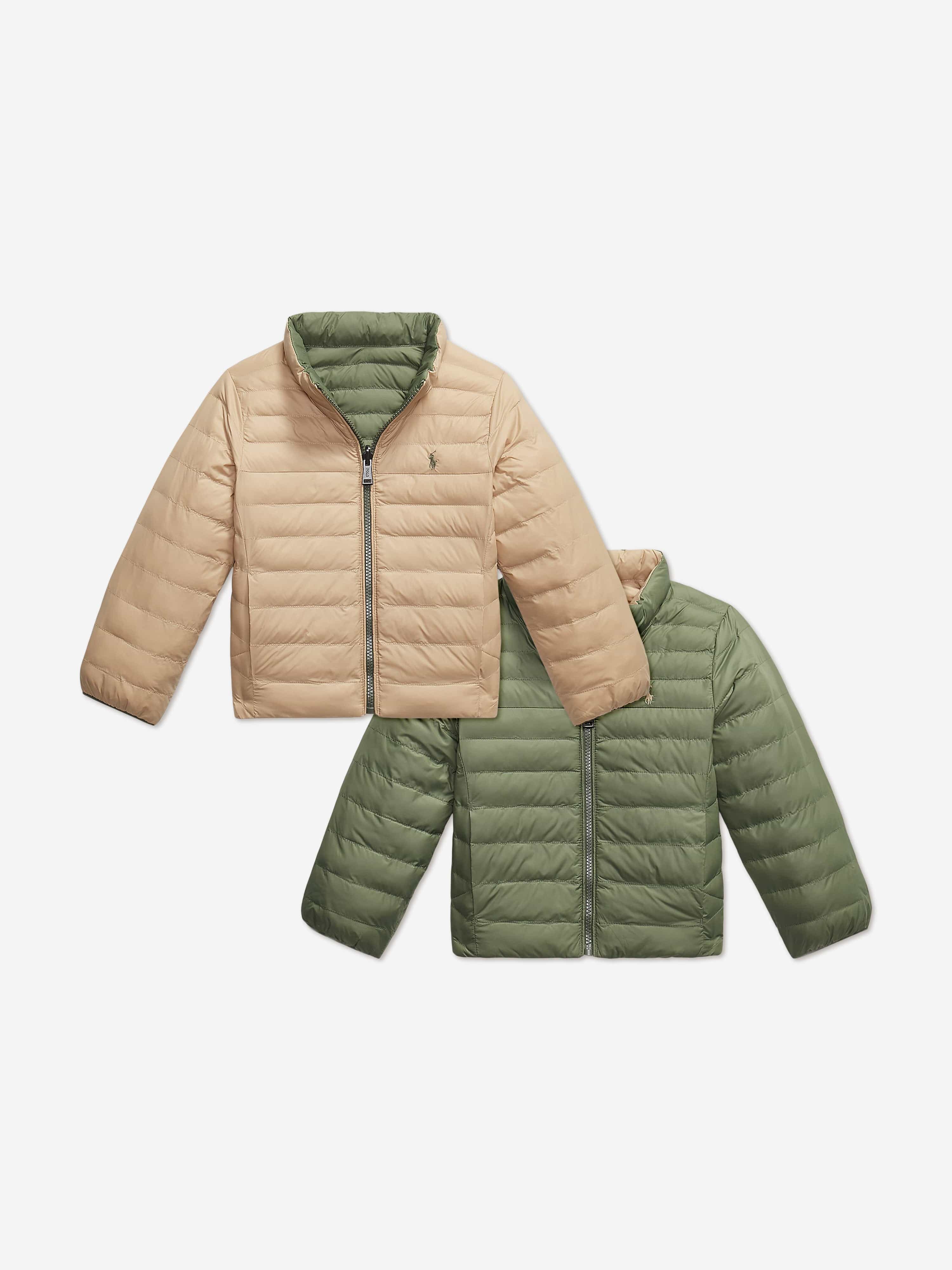 Boys Reversible Puffer Jacket in Beige