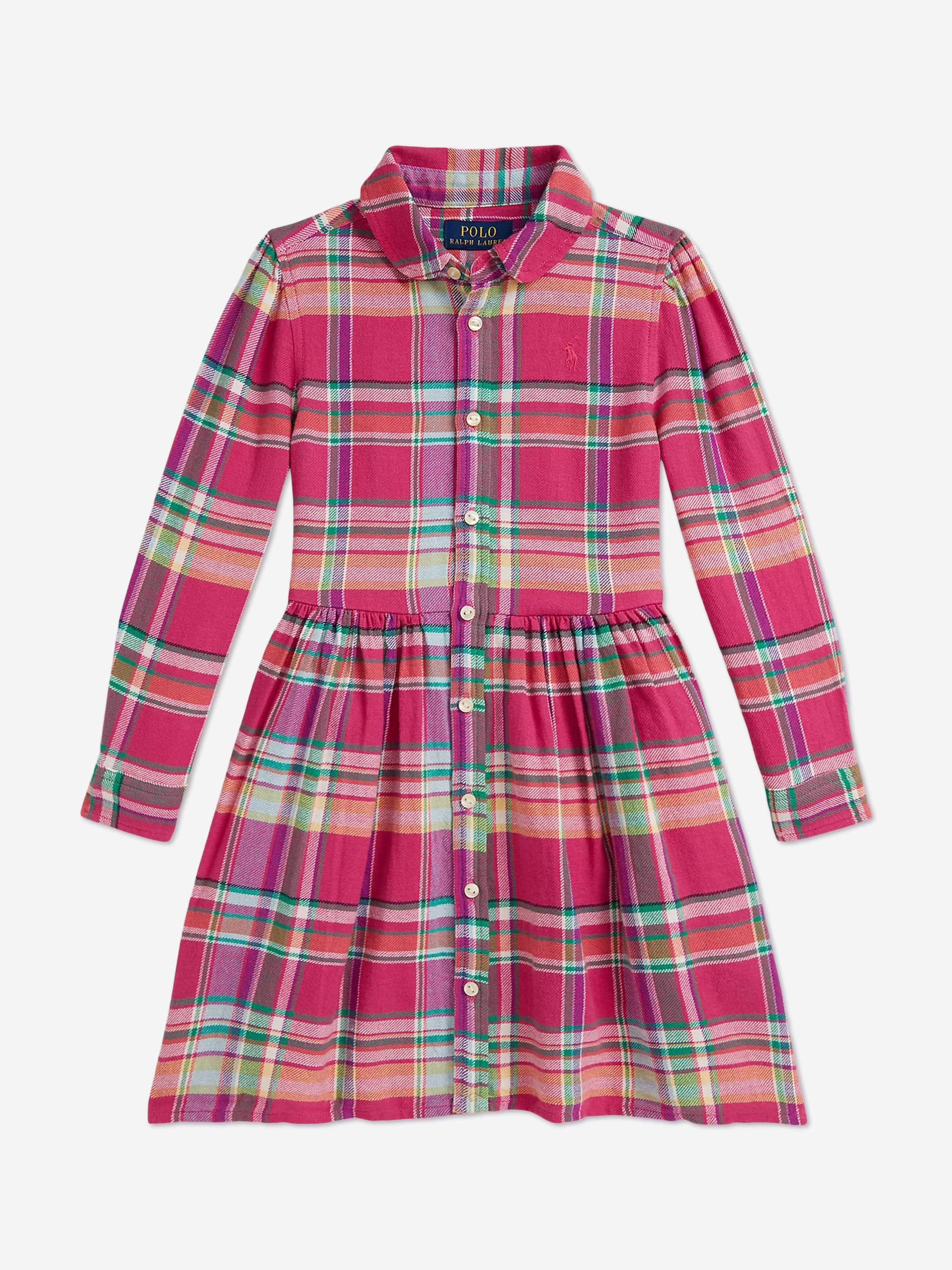Girls Tartan Shirt Dress in Pink