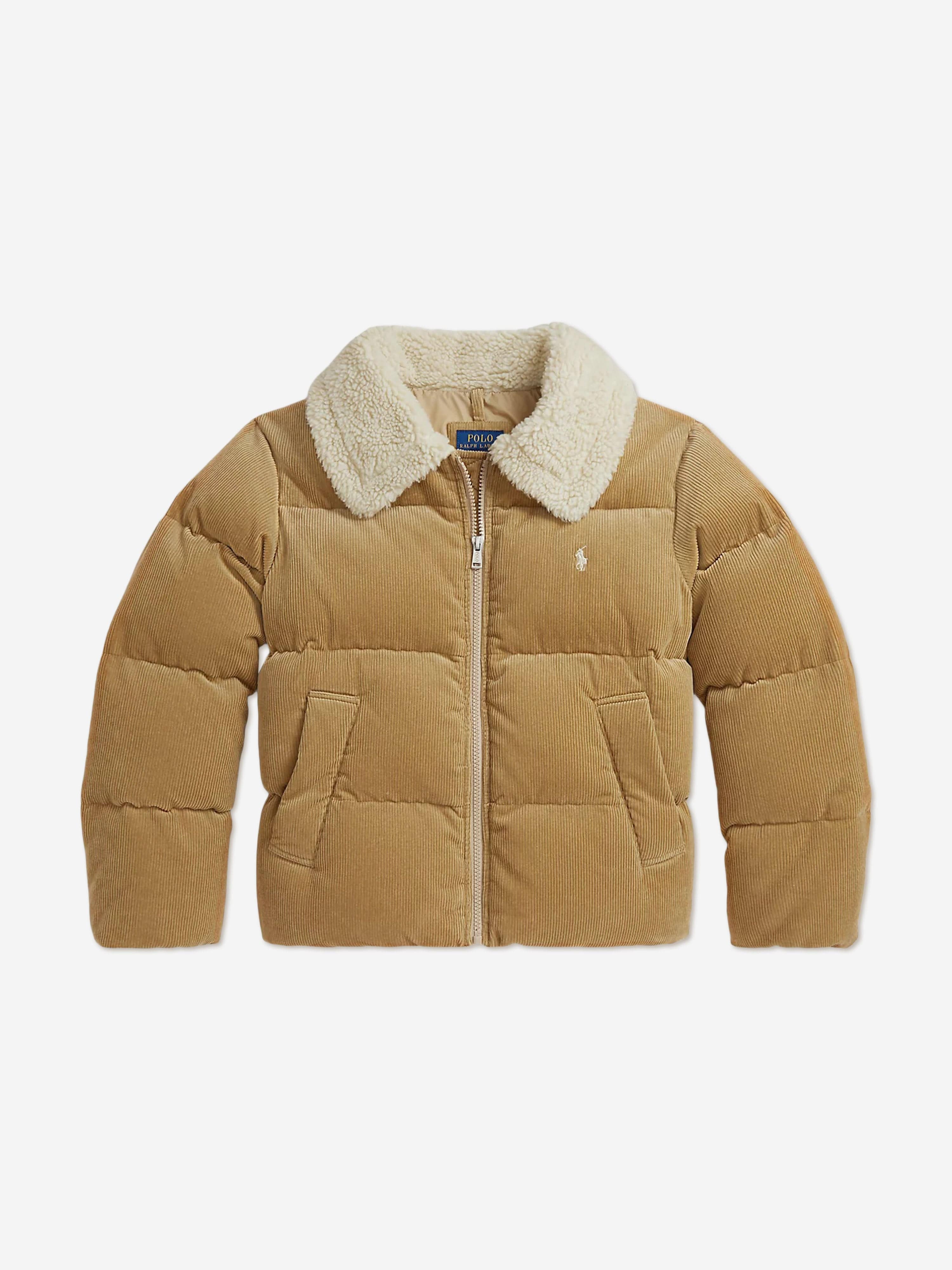 Girls Corduroy Puffer Jacket in Beige