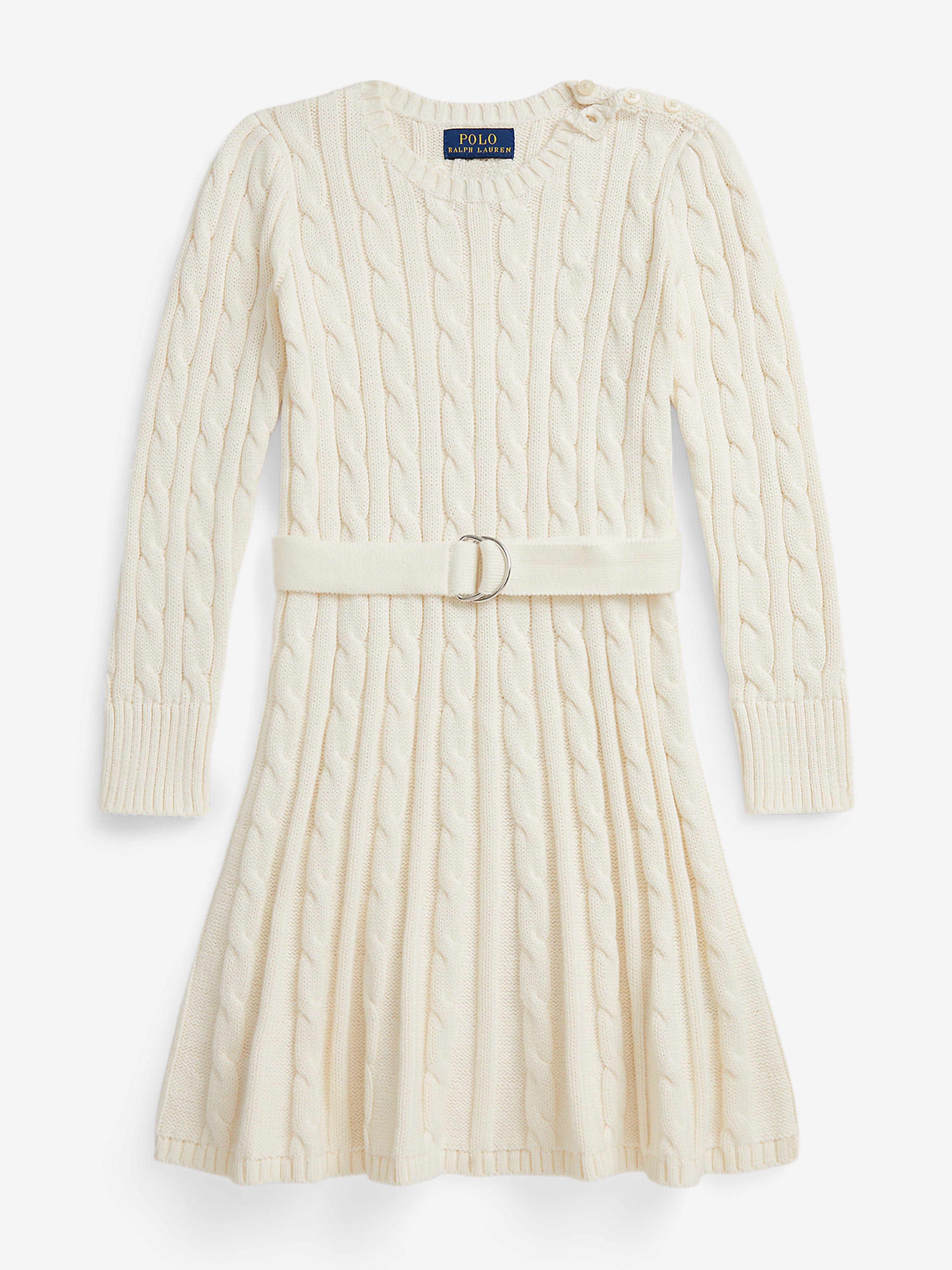 Girls Cable Knit Dress in Ivory