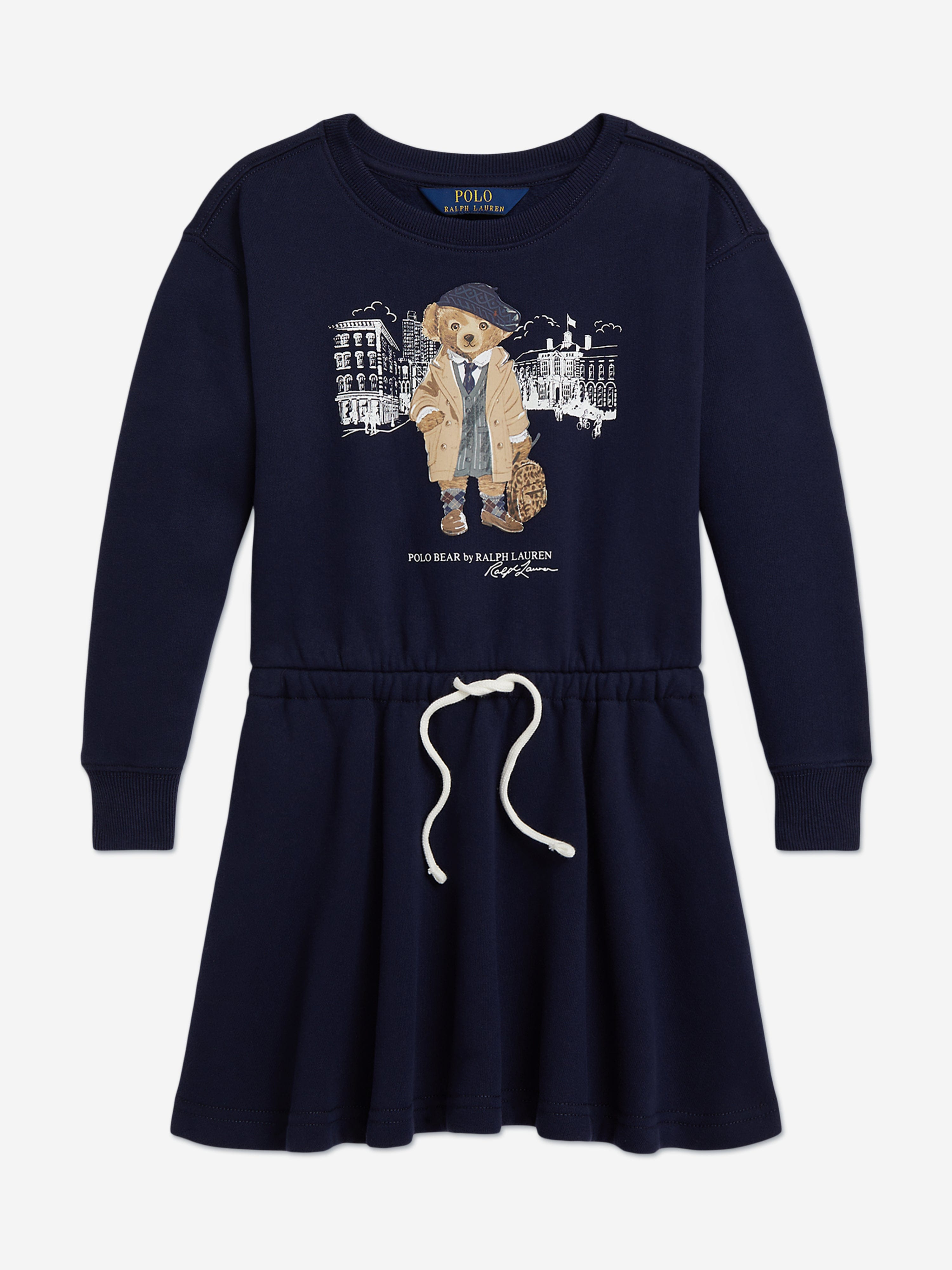 Girls Polo Bear Sweater Dress in Navy