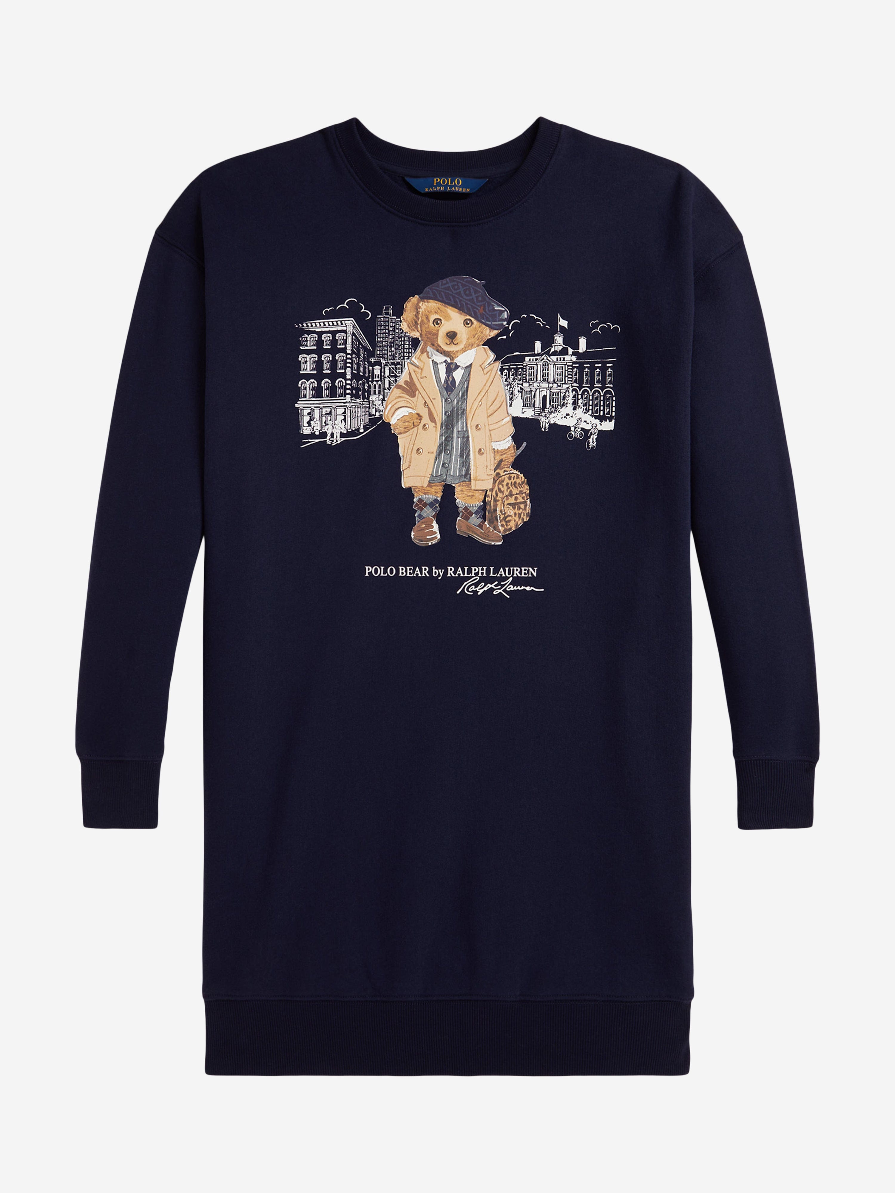 Girls Polo Bear Sweater Dress in Navy