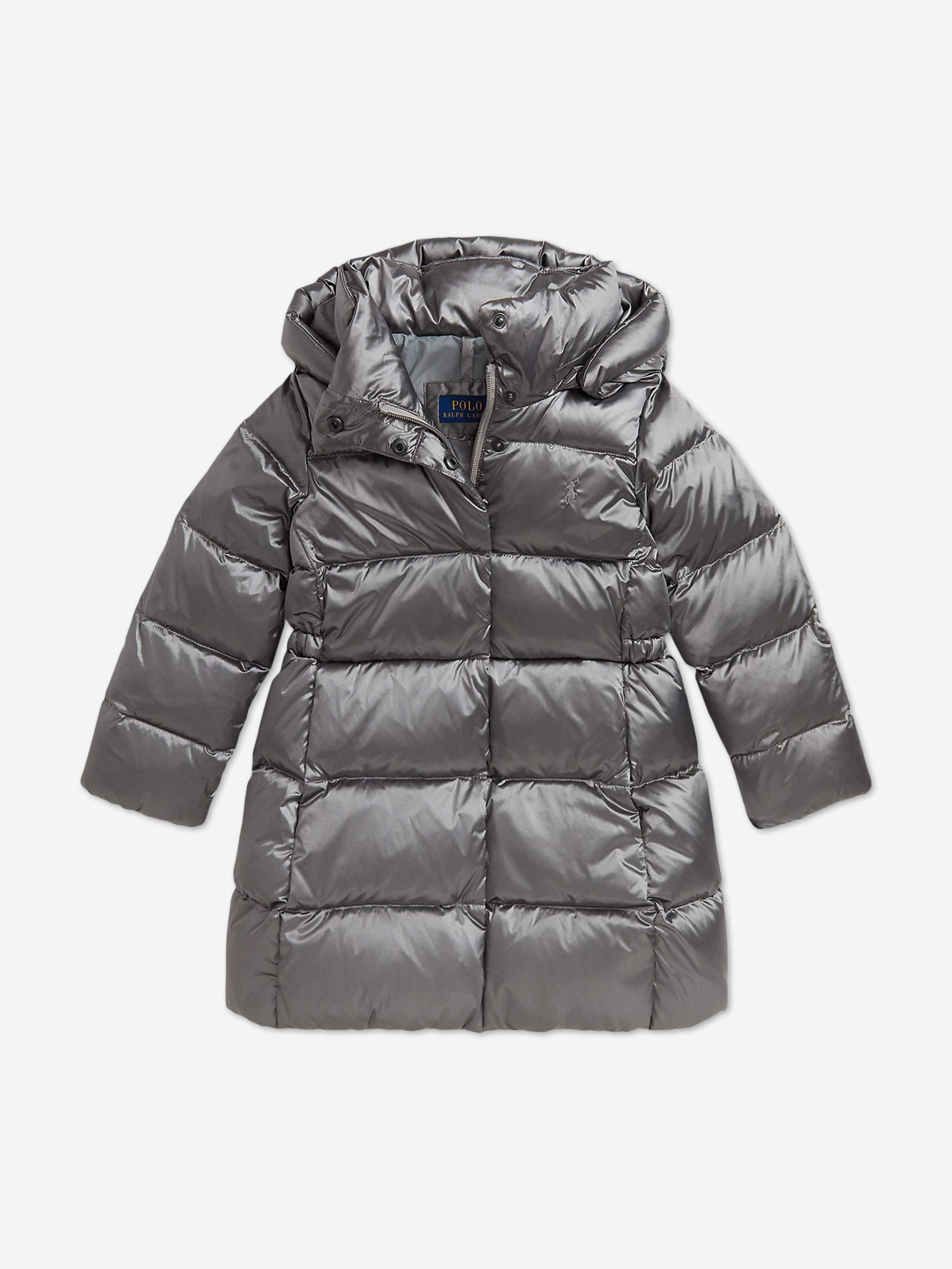 Girls Metallic Down Padded Coat in Silver