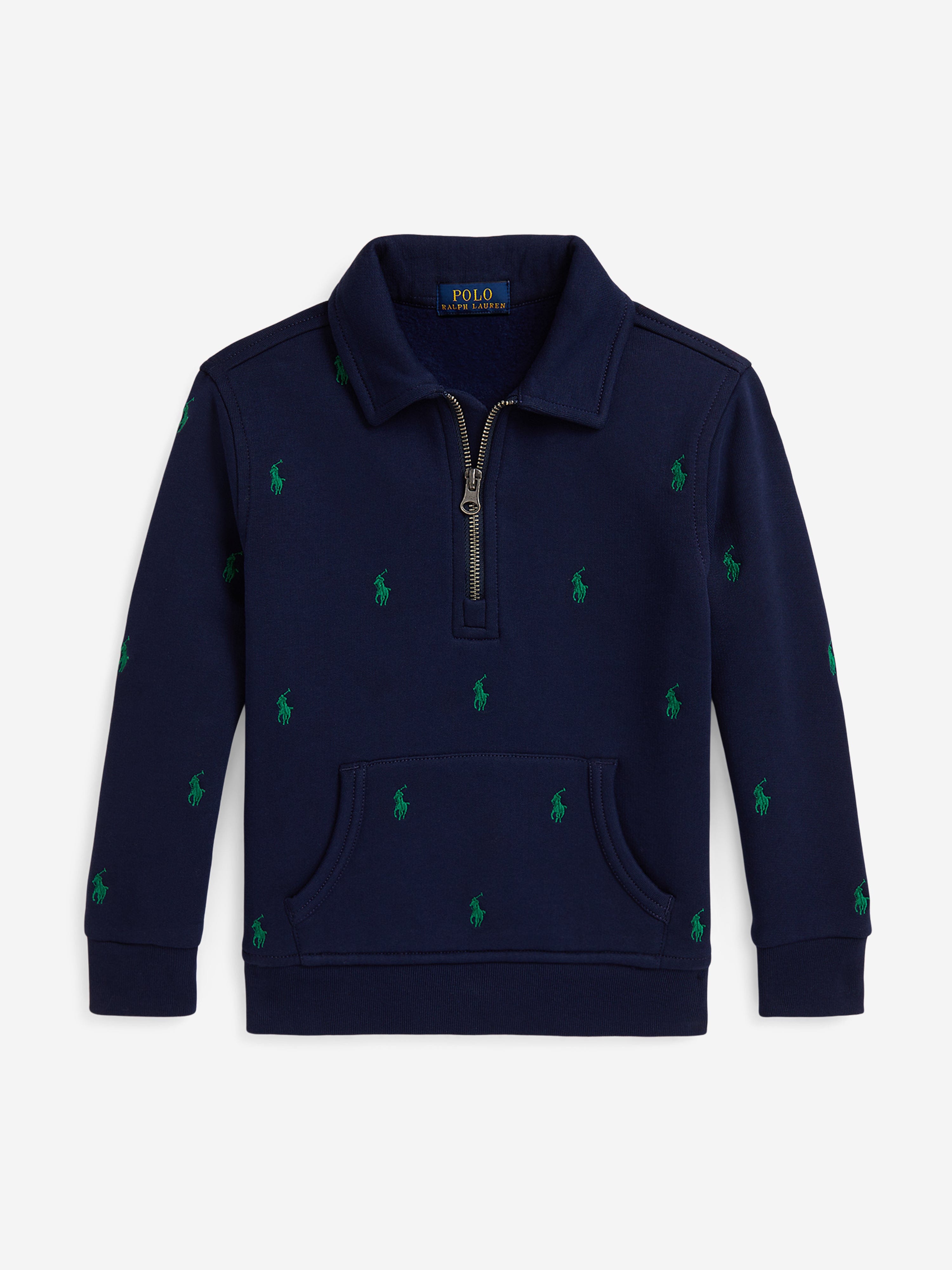 Boys Half Zip Logo Pullover in Navy