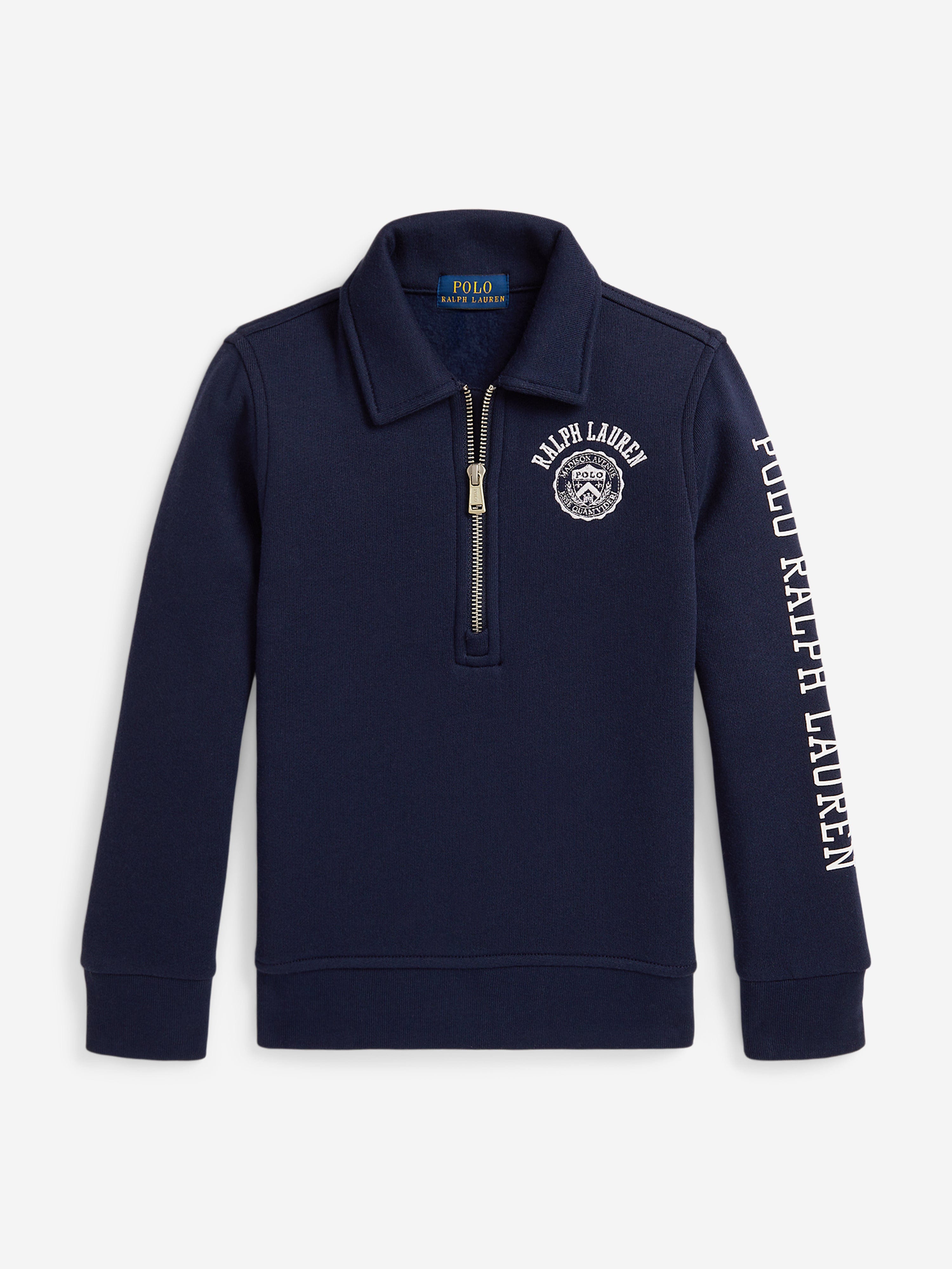 Boys Half Zip Logo Sweatshirt in Navy