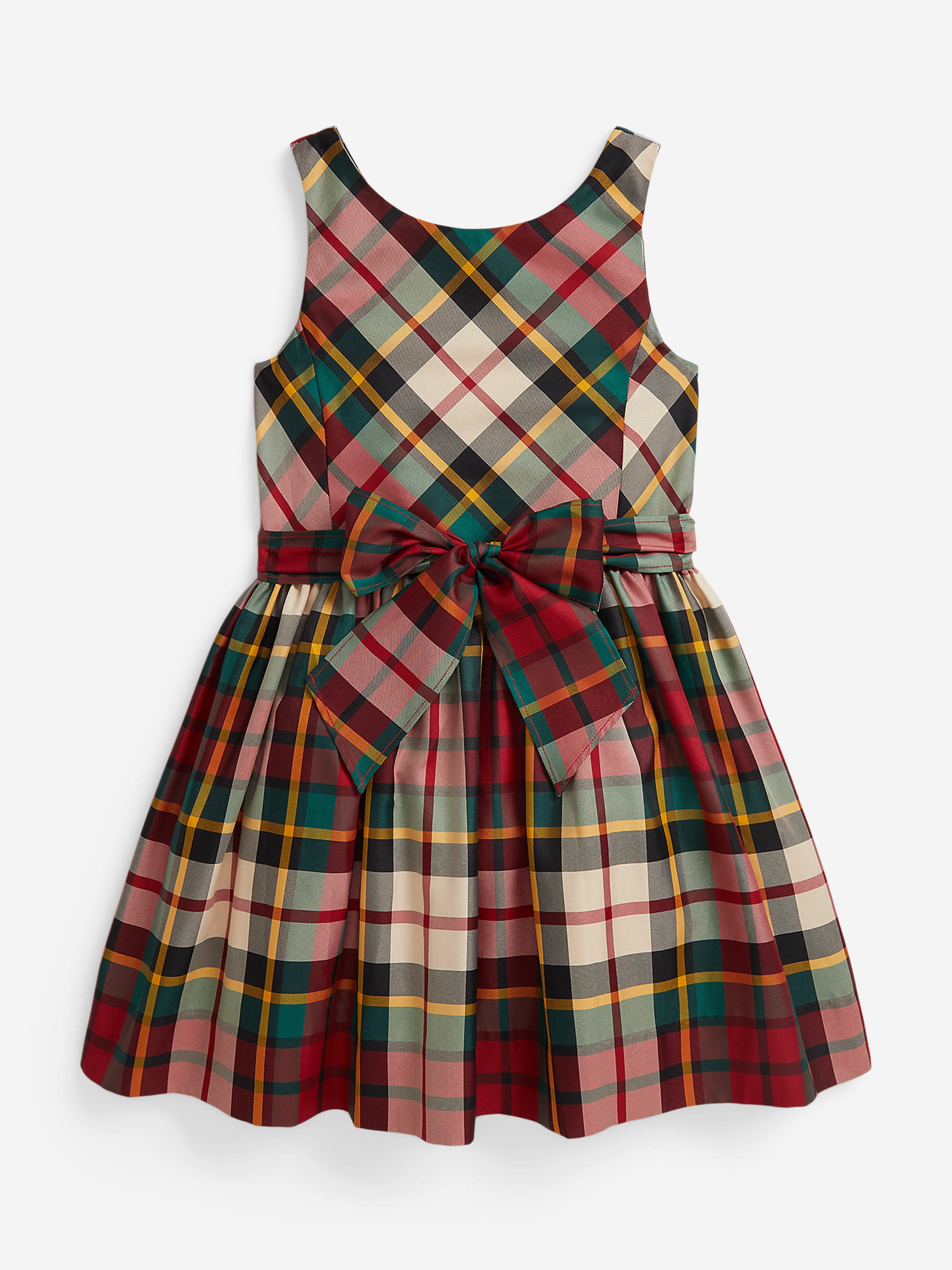 Girls Taffeta Tartan Sleeveless Dress in Red