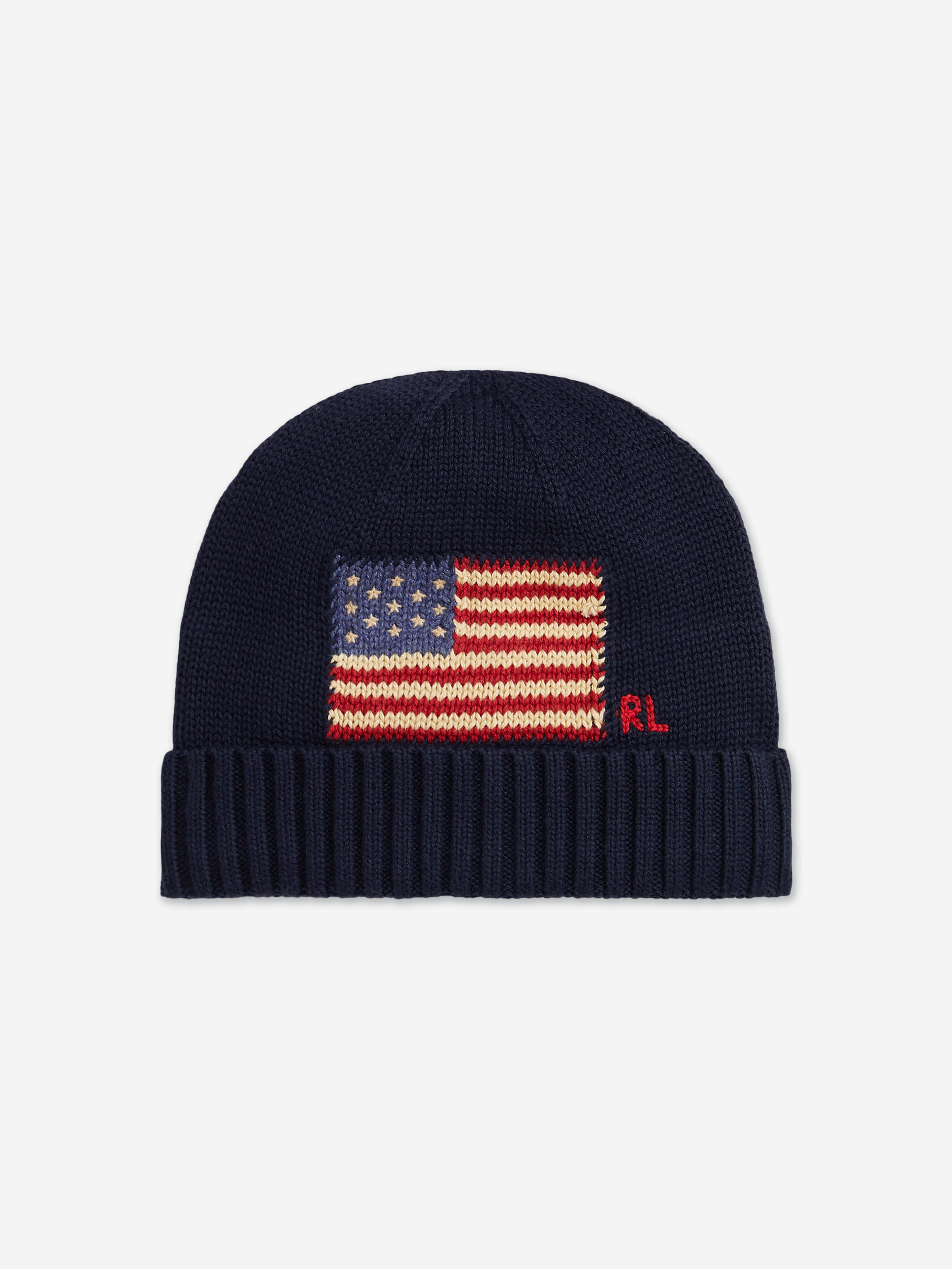 Boys USA Flag Beanie Hat in Navy