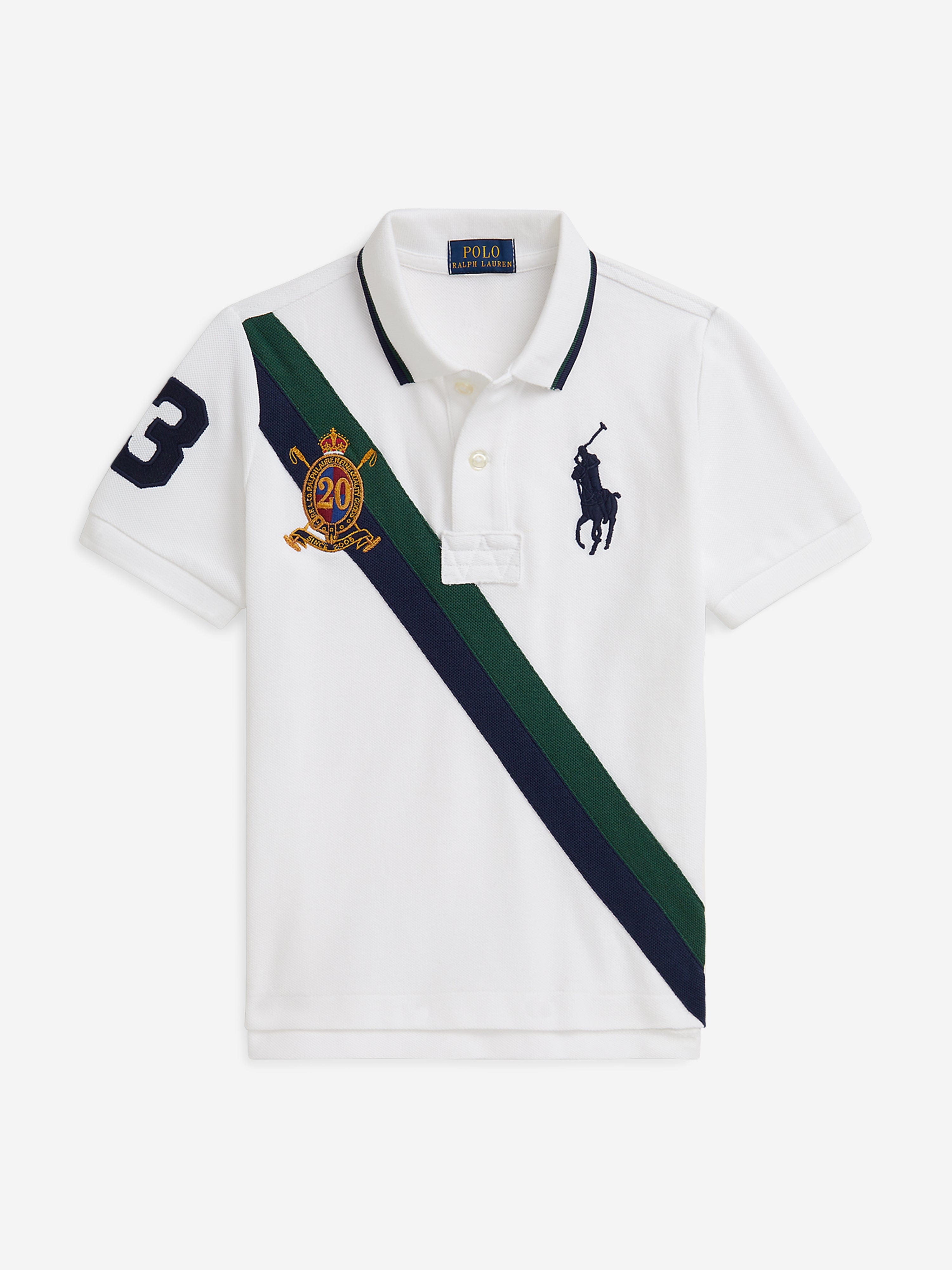 Boys Diagonal Stripe Polo Shirt in White