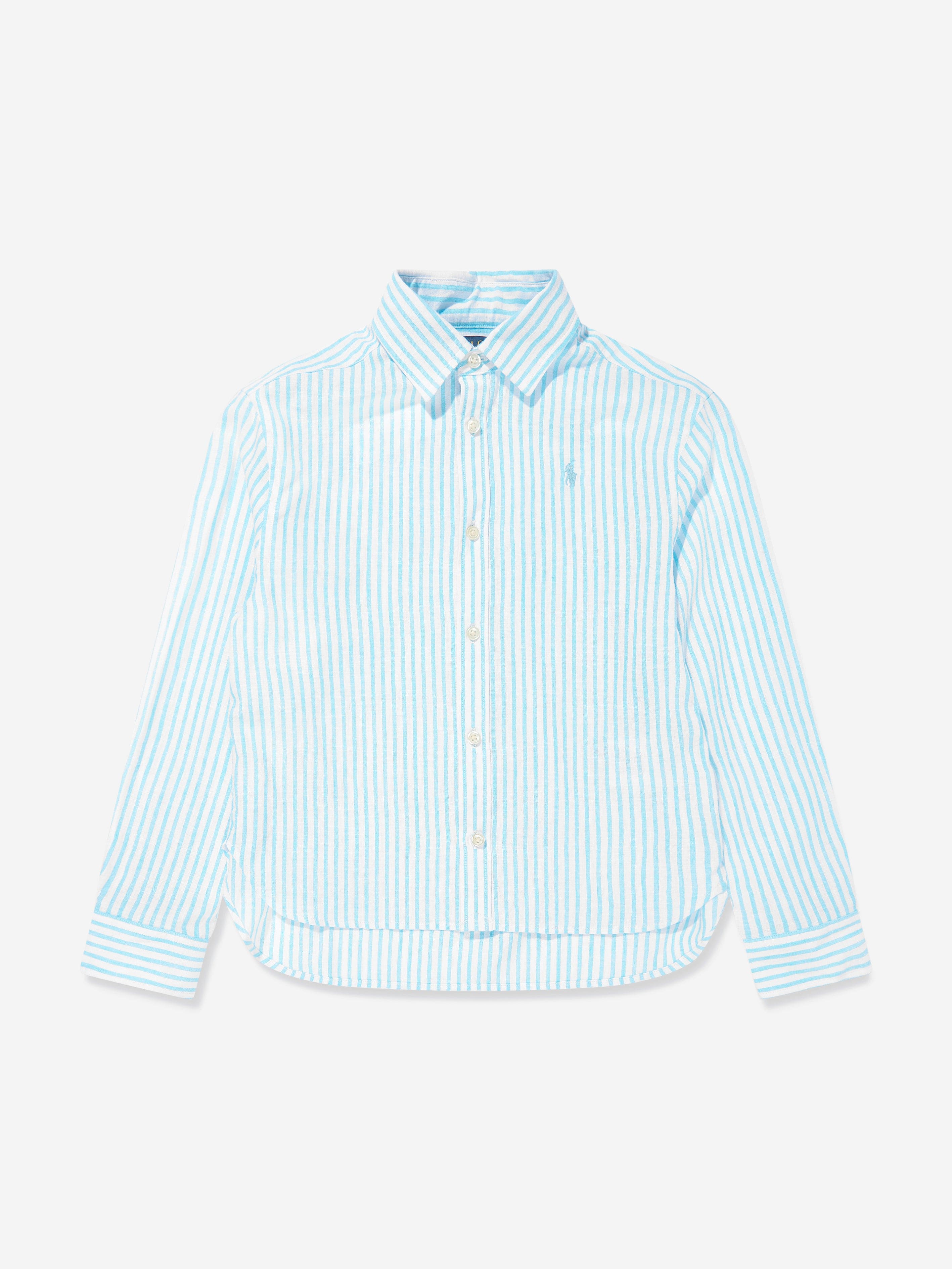 Ralph Lauren Girls Striped Logo Shirt in Blue