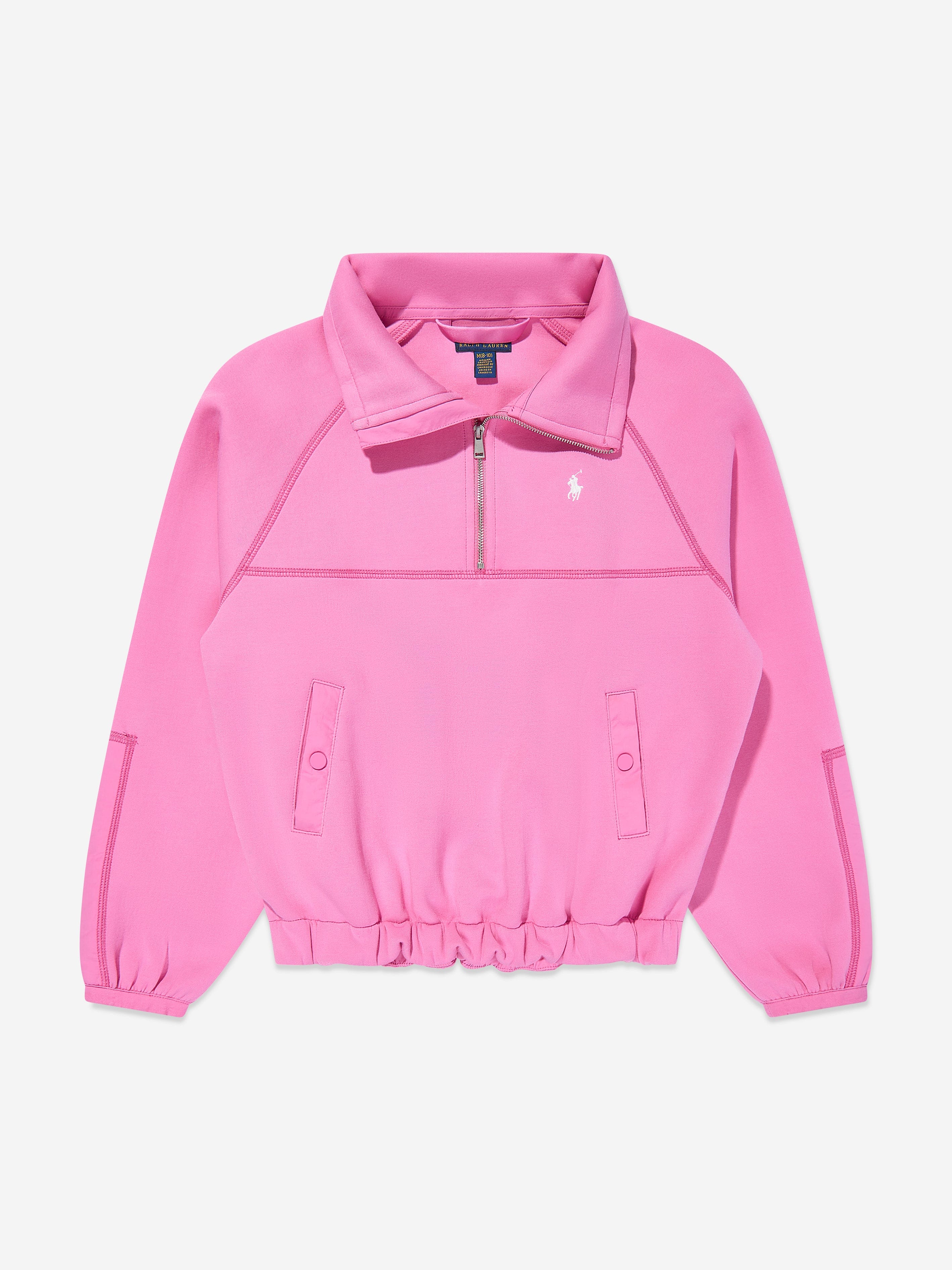 Ralph Lauren Girls Half Zip Hybrid Sweatshirt in Pink