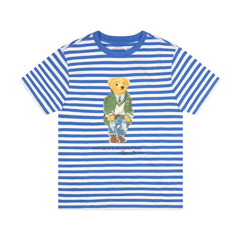 Ralph Lauren Polo Bear Striped Cotton Boys Jersey T-Shirt Blue & White