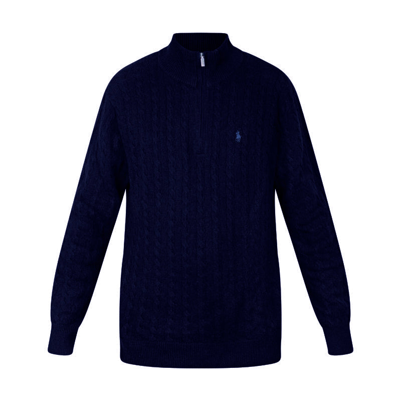 Ralph Lauren Polo Half Zip Cable Knit Wool Jumper Navy Men's